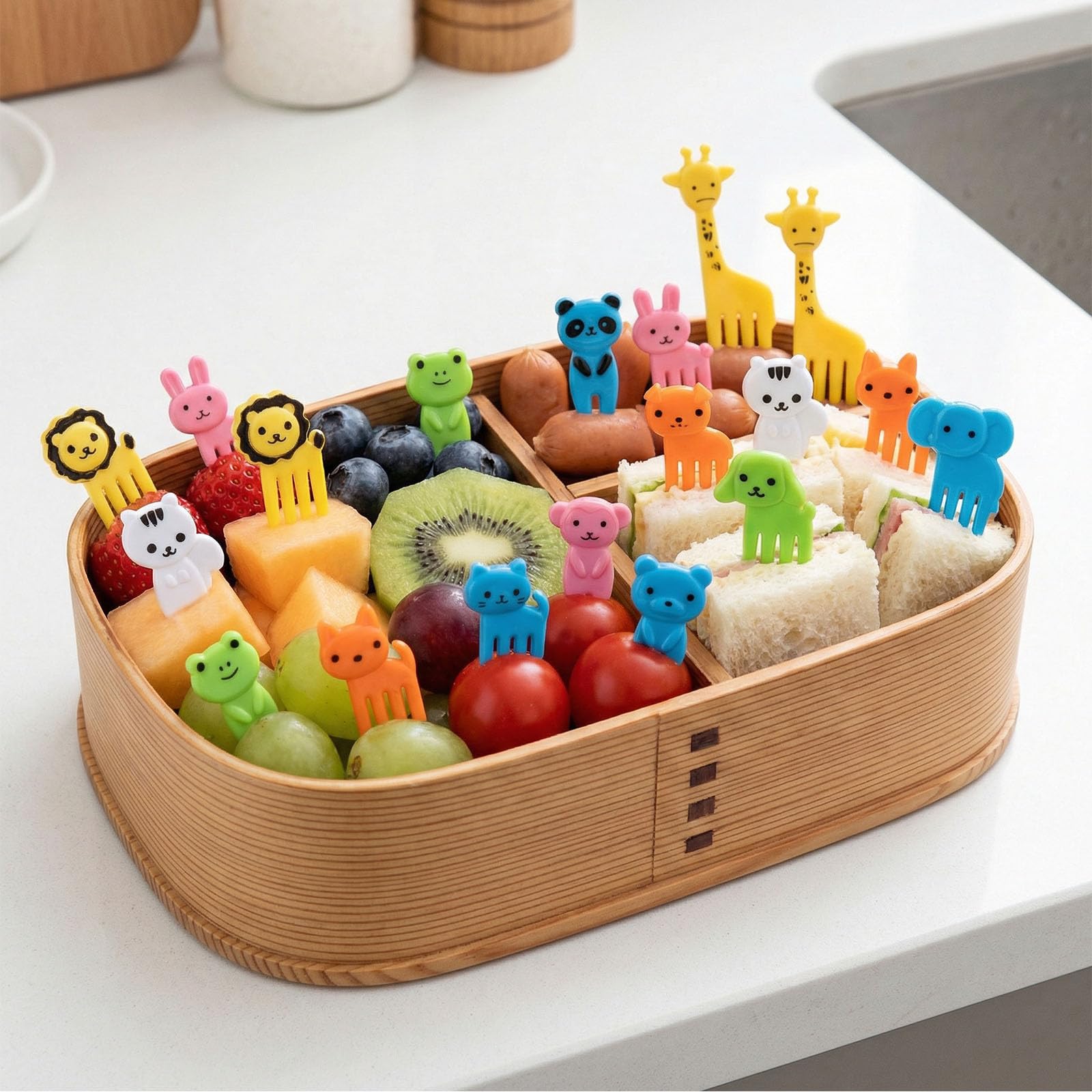 30 Pièces Fourchettes à Fruits Enfants, Fourchettes à Fruits Animaux en Plastique, Mini Fourchette à Fruits Bento de Dessin Animé, Accessoires de Pics à Gâteaux Alimentaires pour Dessert, Mixte