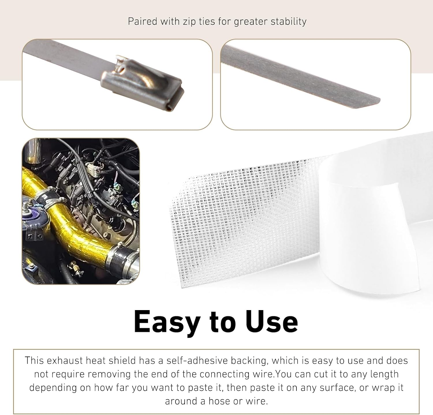 Adhesive Backed Heat Shield Wrap Roll, 2 " x 29.5Ft Gold High-Temperature Reflective Tape, Compatible with Car Engine Bay, Intake Pipe & Heat Barrier Protection