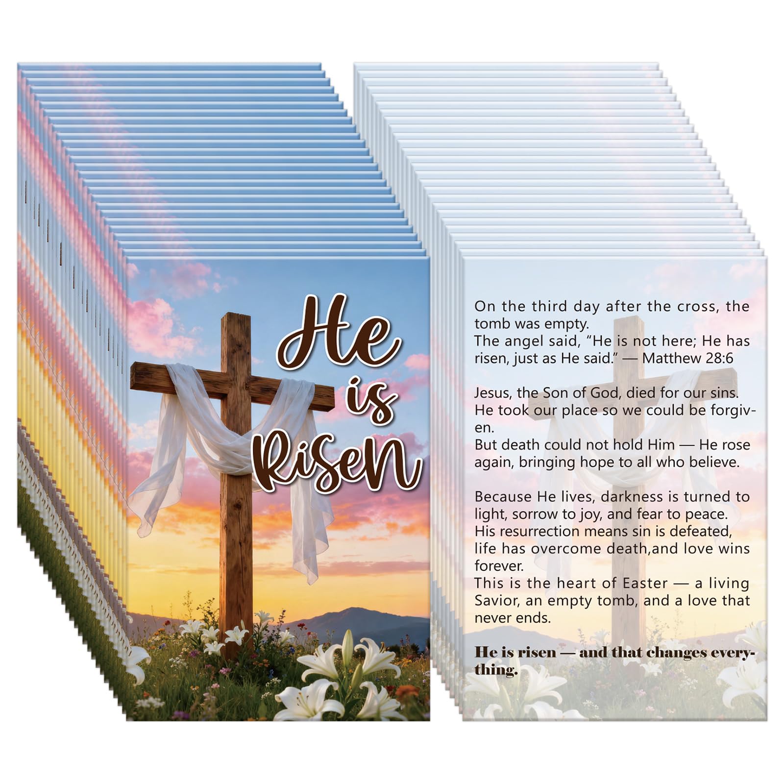 cosmisun Gospel Tract Card Plan of Salvation 240 Pcs He Is Risen Prayer Cards Pocket Holy Postcards Bible Inspirational Gospel Tracts Bookmark Christian Gifts for Women Men Party Church Evangelism