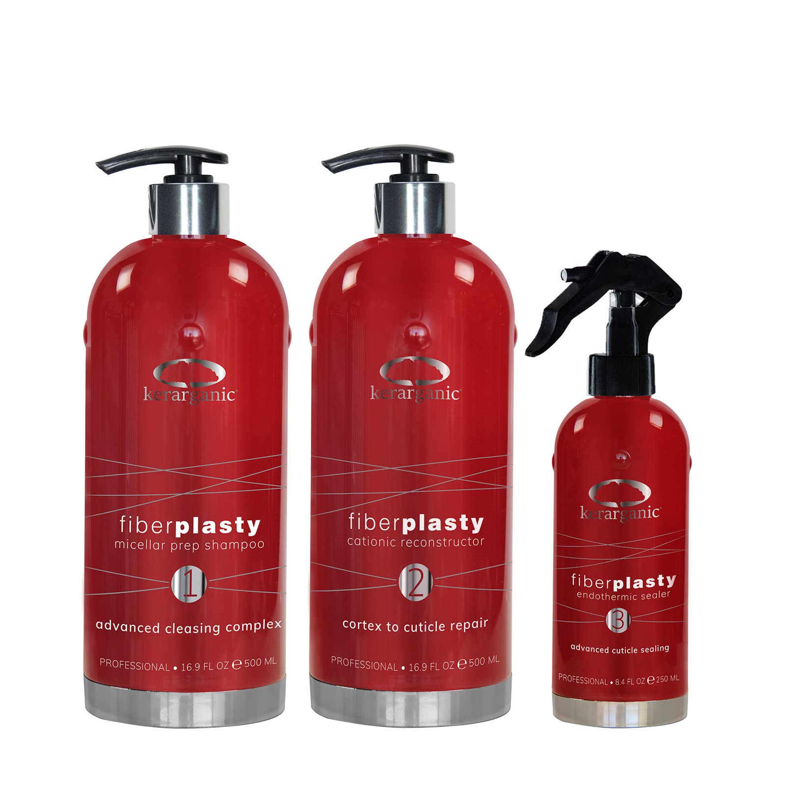 KERARGANIC Fiberplasty Cationic Reconstructor Set = Step 1 + Step 2 + Step 3 (16.9oz/ 500ml)