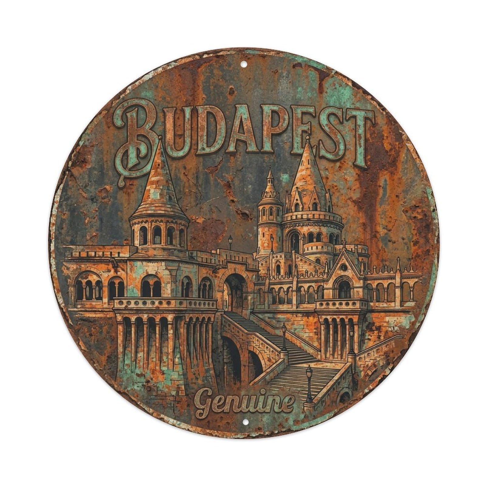 Vintage Travel Budapest Hungary Genuine Metal Tin Sign