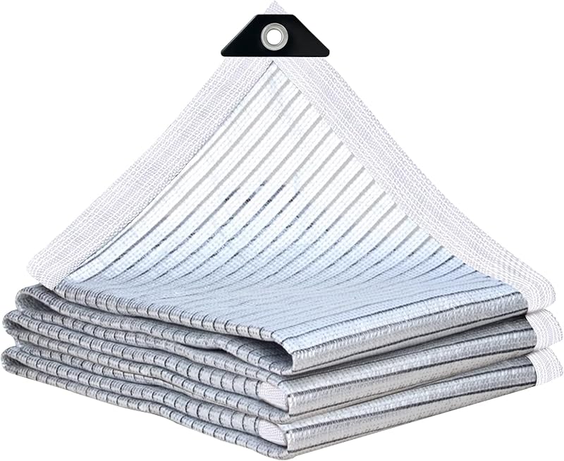 Paño de sombra de aluminio -80% para cubierta de patio de jardín, paño reflectante para cubierta de pérgola de auto, velas de sombra, red de sombra duradera plateada para patio trasero, perro, gallinero
