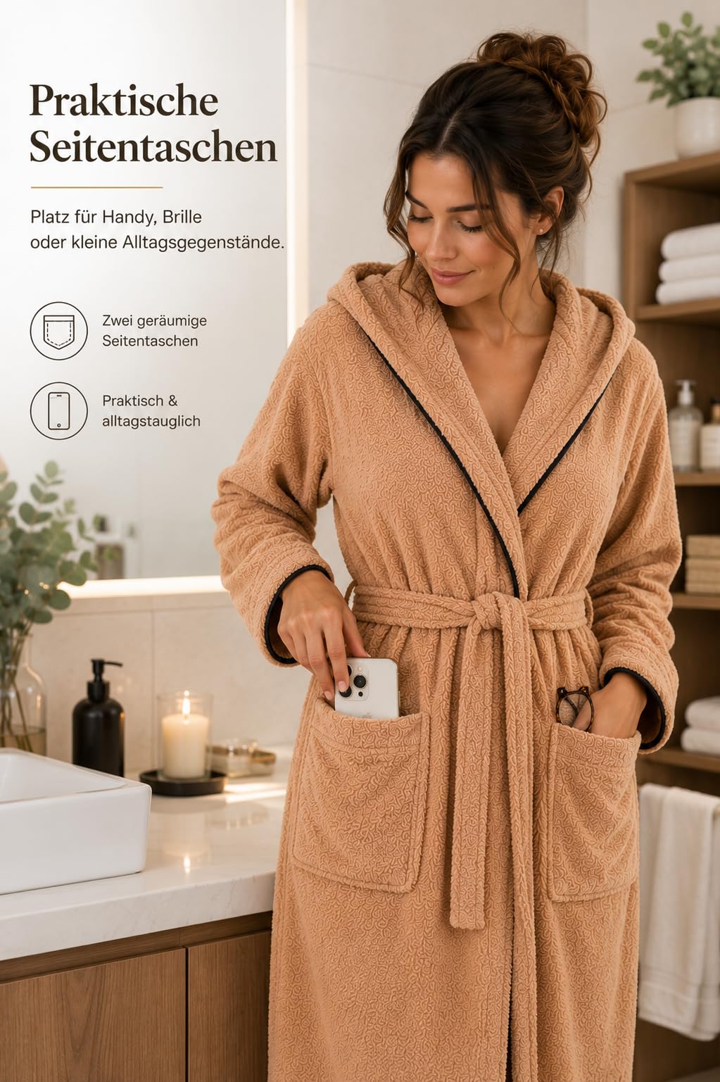 ELY PARKER Albornoz mujer rizo capucha algodón