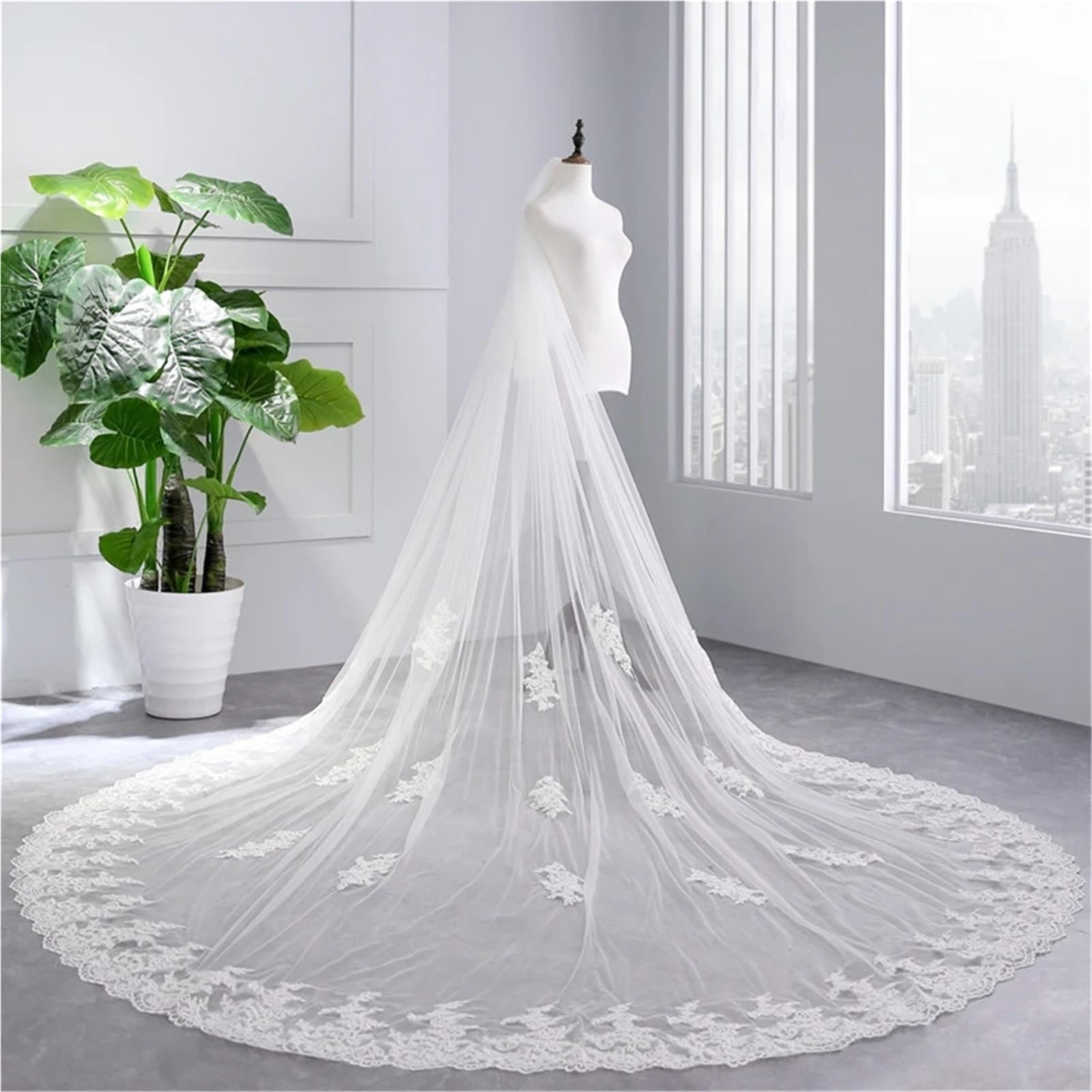 Genérico 3.5 Meter Applique Wedding Veils 2-Layer Bridal Veil Long Wedding Accessories Bridal Headwear With Comb