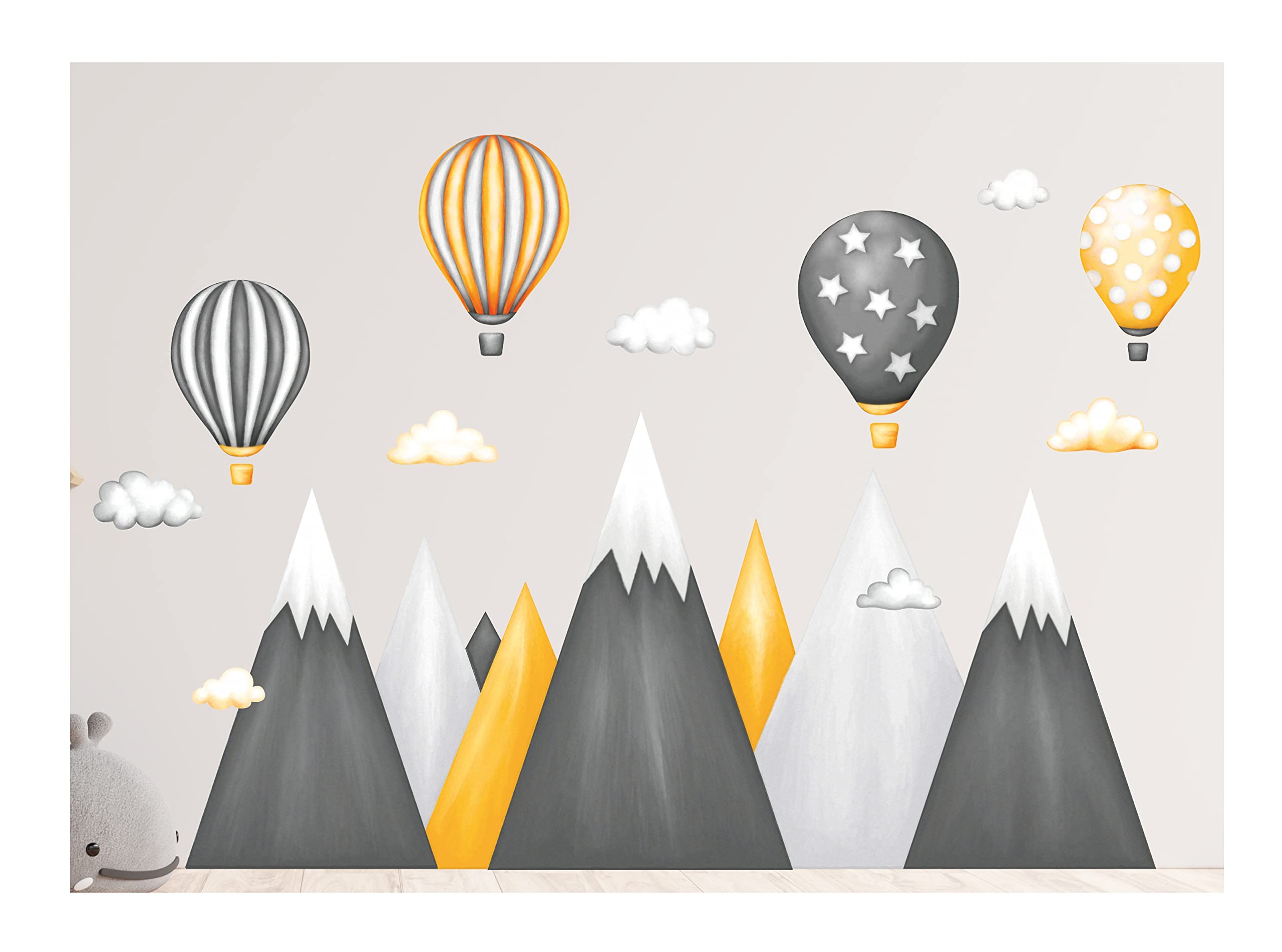 Wandtattoo Heißluftballon Mit Aquarell-Wolken – 197x126 Cm, Rückstandslos Entfernbar, Für Babyzimmer & Kinderzimmer