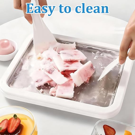 Rolled Ice Cream Maker with 2 Scrapers, Stainless Ice Cream Roll Maker for DIY Homemadeice Yogurt Sorbet, Fun Family Activity White