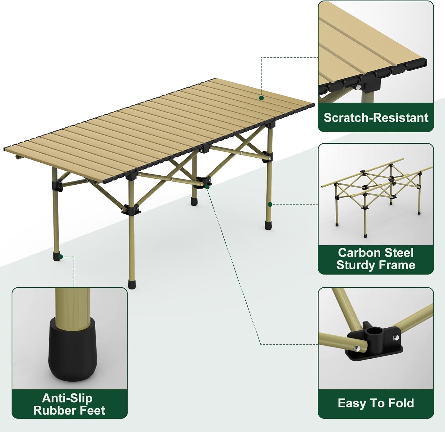 TeqHome Portable Camping Table, Camping Table Foldable with Carrying Bag, Ultralight Carbon Steel Beach Table Indoor Outdoor for Camping Picnic BBQ Beach Party Patio Fishing Carbon Steel