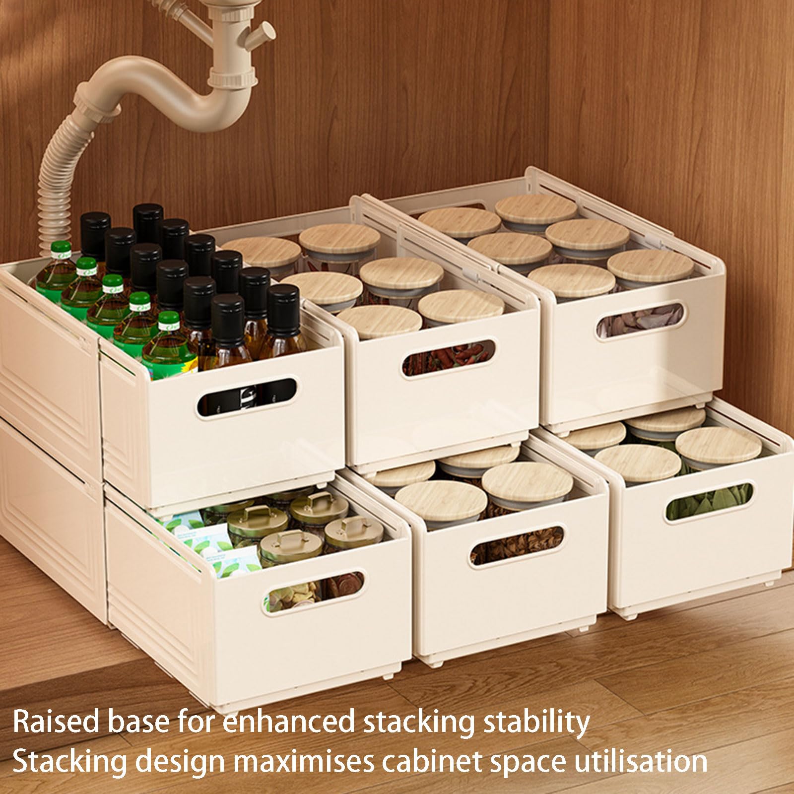 Cajas Plegables De Plástico PP para Organizar, Apilables para Organizar La Despensa De La Cocina con Separadores Móviles para El Dormitorio, La Cocina y El Baño