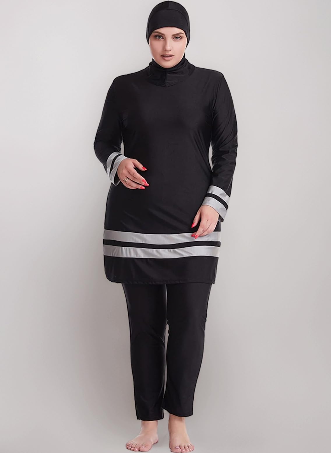 Muslim Swimsuits for Women Plus Size, Full Coverage Burkini Detachable Hijab