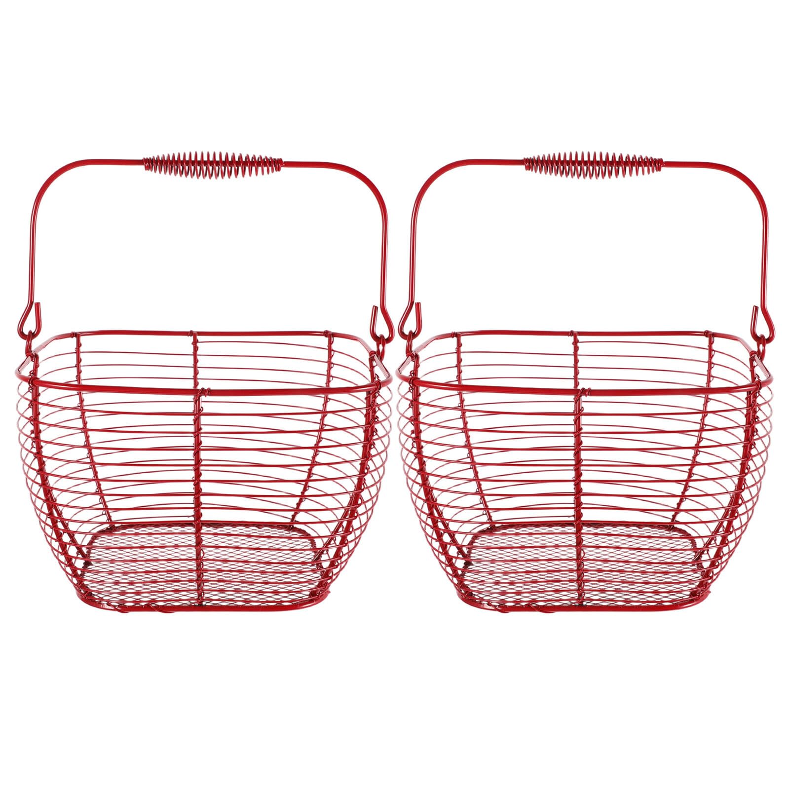 Cesta de hierro para huevos vintage roja con diseño redondo y asa para decoración de hogar