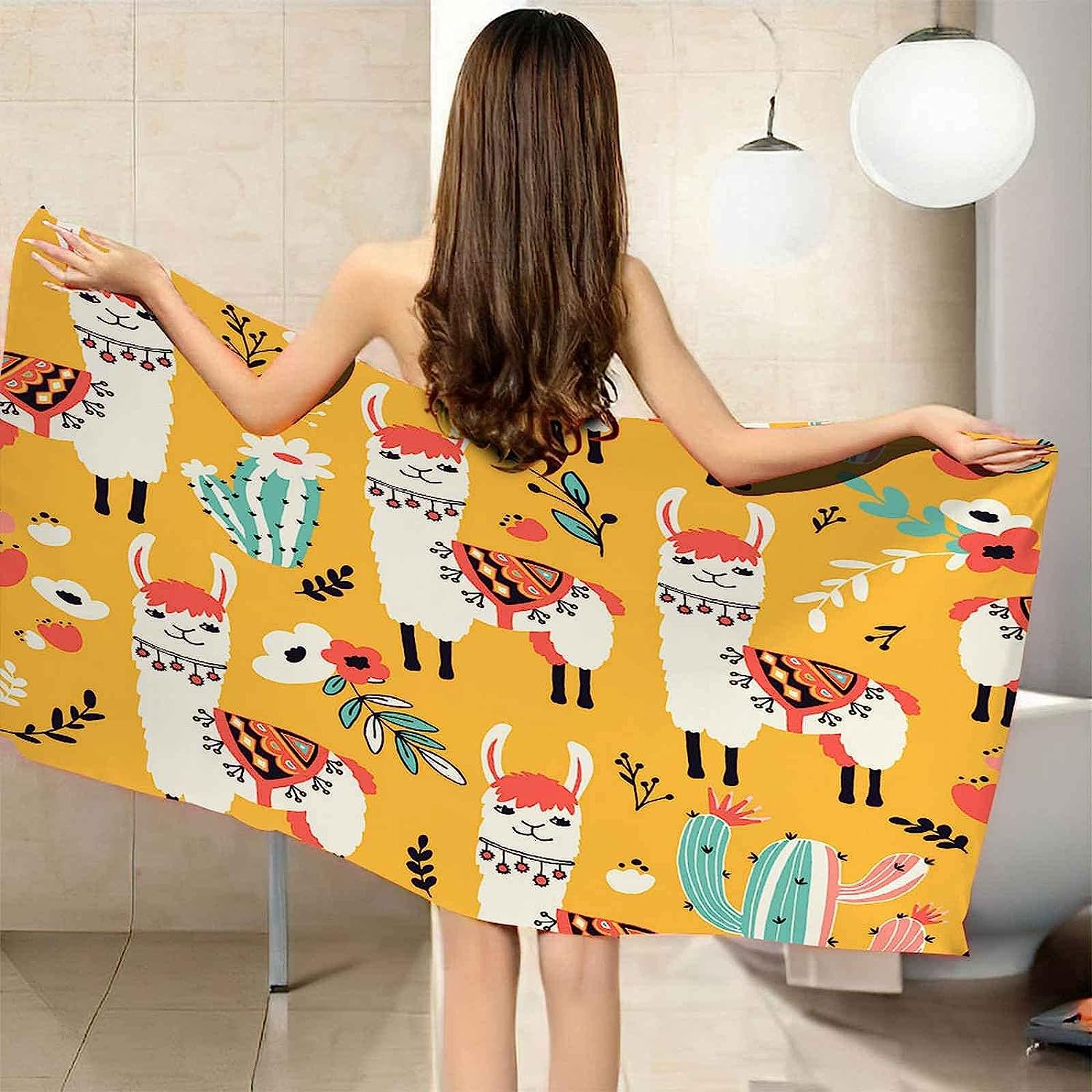 Telo Mare Microfibra, Telo Antisabbia Coperta Da Spiaggia 3D Alpaca Animale Del Fumetto Creativo, Compatto E Leggero, Asciugatura Rapida, Ultra Assorbente, Per Spiaggia, Viaggi, Campeggio, 3B2V/G7F