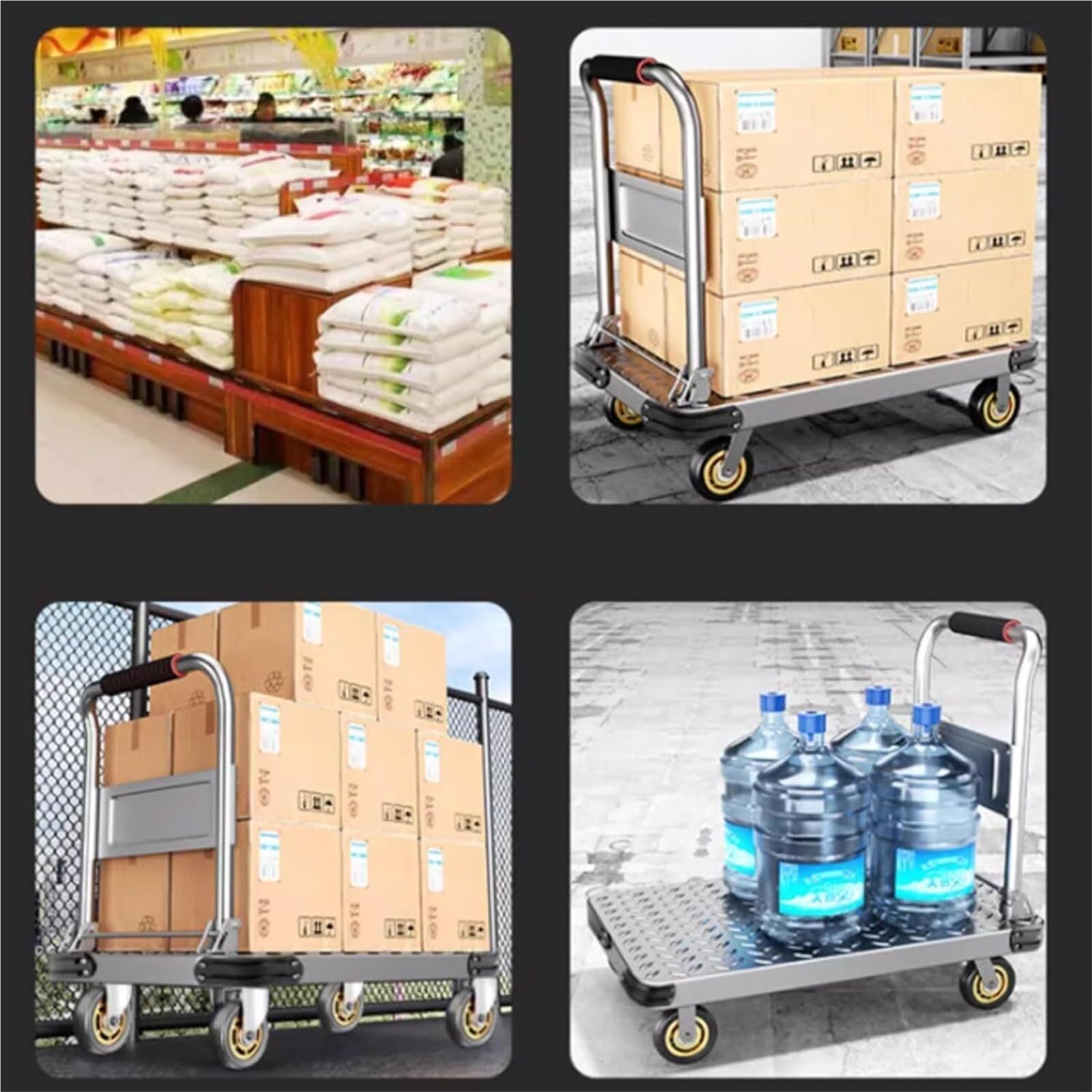 transportwagen Schwerlast-Plattformwagen, Flacher beweglicher Wagen, Handkarren, 450 kg, Stahl-Schiebewagen, 70 x 45 cm, mit 4-Zoll-Schwenkrädern