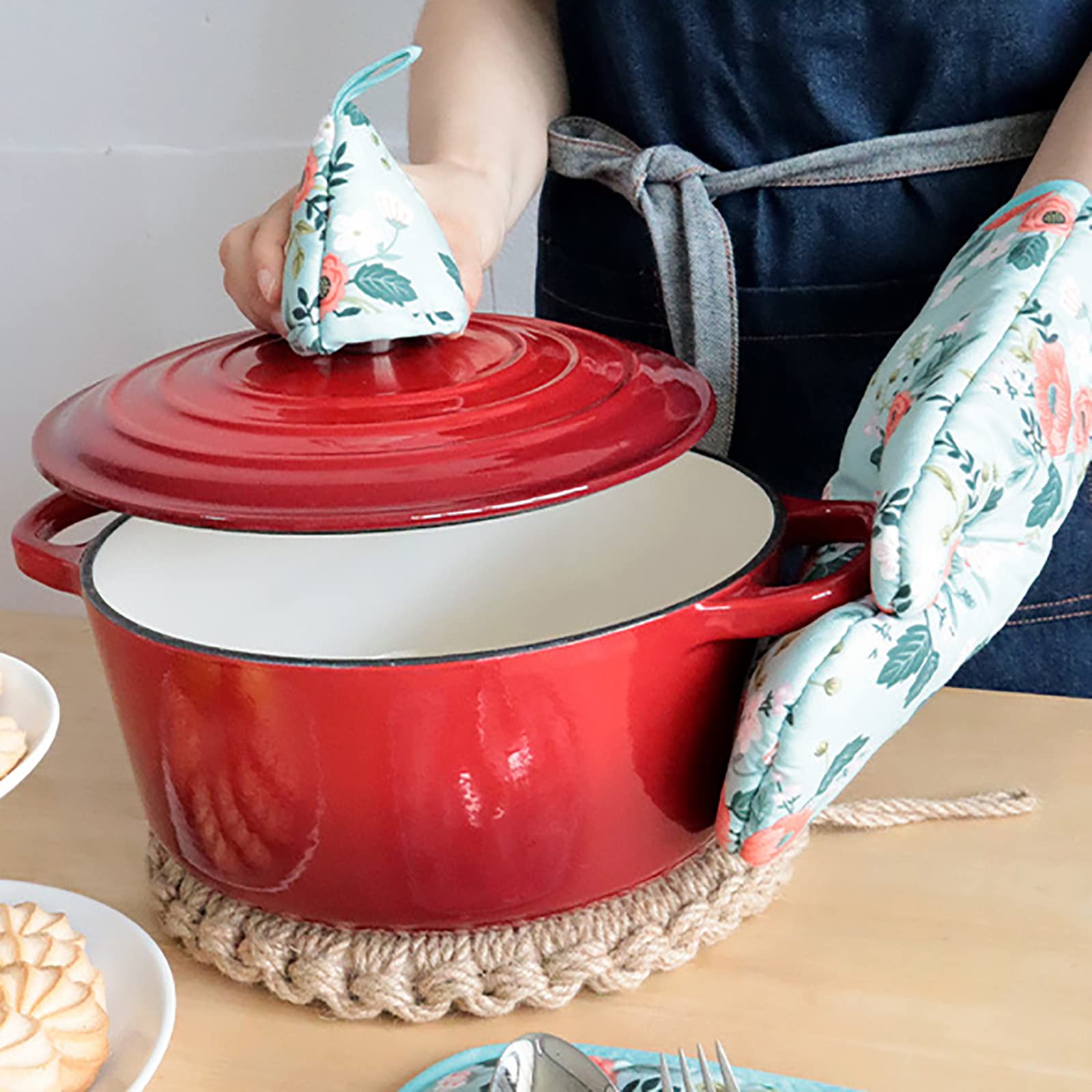 LEFUNDA Guanti Forno E Presine Antiscivolo - Set 4 Pezzi Rosso Per Cucina E BBQ - Foto 2