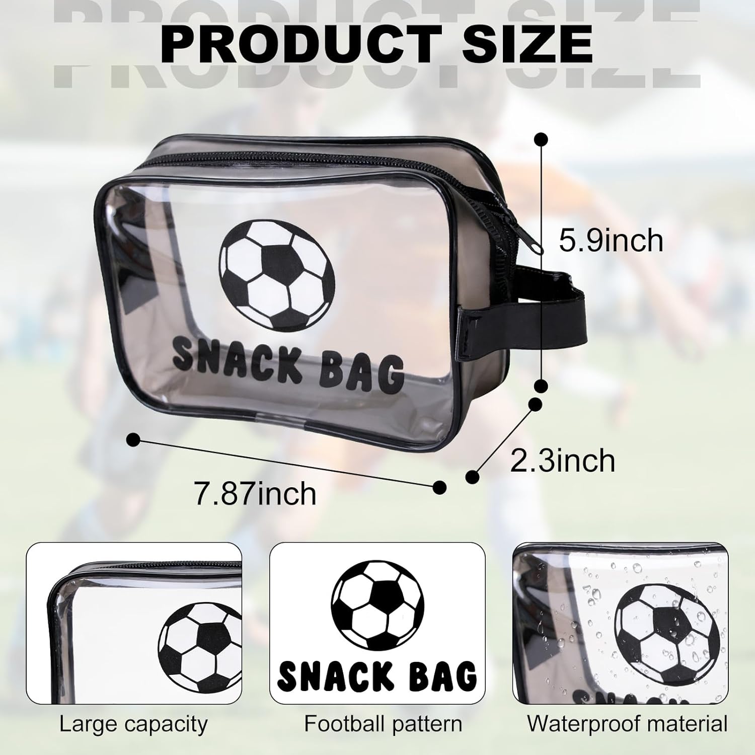 Goroovr 12 Pcs Soccer Snack Bags with Handles Zipper Reusable Sealed Stand-Up Goody Bags Clear PVC Waterproof Soccer party favors for Team Practice/Game Day, Gifts for Soccer Lovers, Players - Image 3