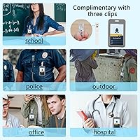 Vista 2 de Soporte para tarjeta de identificación con clip de plástico, ventanas transparentes doble cara, soporte vertical de plástico rígido gris impermeable