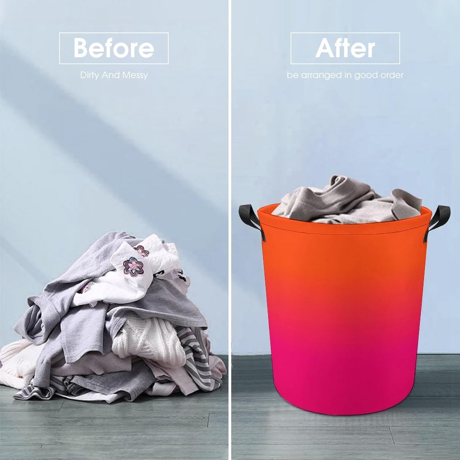 Large Laundry Hamper, Orange and Neon Pink Ombre Color Laundry Basket Collapsible & Waterproof Storage Basket for College Dorm, Family Essentials