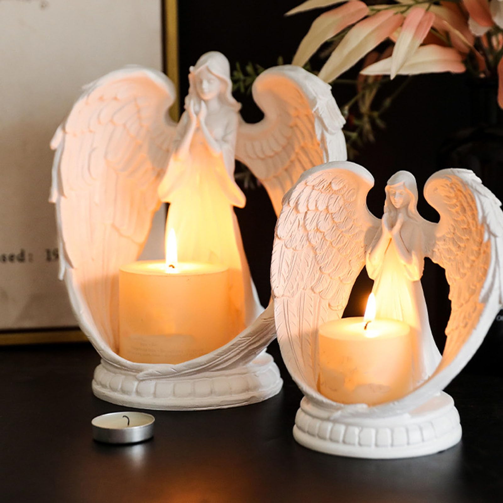 Amazon.co.jp: 祈りの天使の燭台、天使の羽のティーライトホルダー