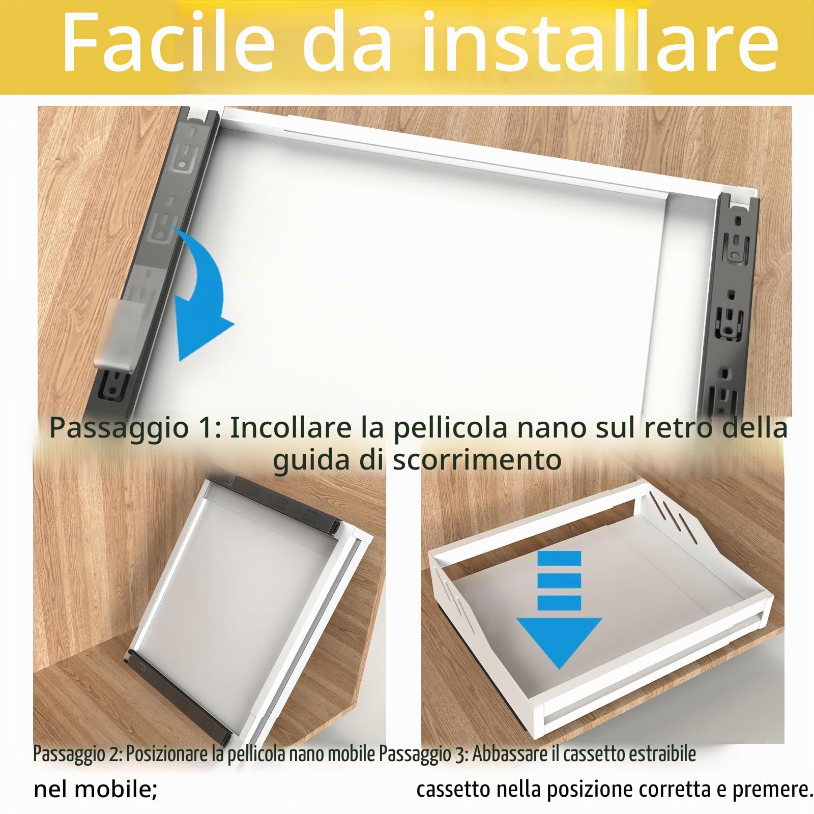 Yawinhe Cassetto Telescopico, 39-60cm Organizer Estraibili Regolabili in Larghezza, Installazione Senza Foratura né Chiodi, con Pellicola Adesiva, 39-60x32x10.6cm, Bianc