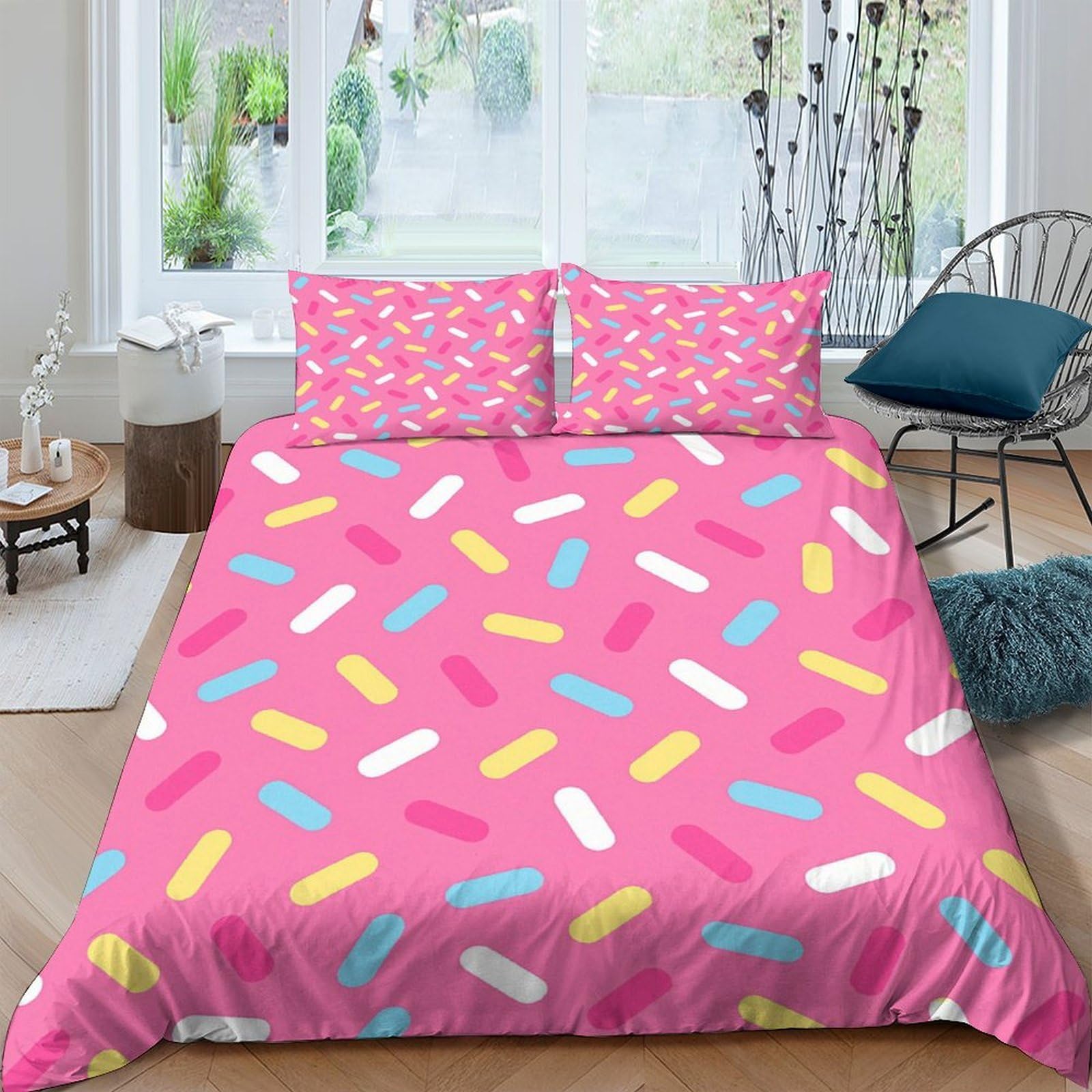 Ctjqhvkz Style-3 3D Printed Candy Sprinkles Fitted Sheet Microfiber Soft Pink Colorful Pattern Bed Cover For Bedroom Dorm Mattress Protection Single（135X200cm）