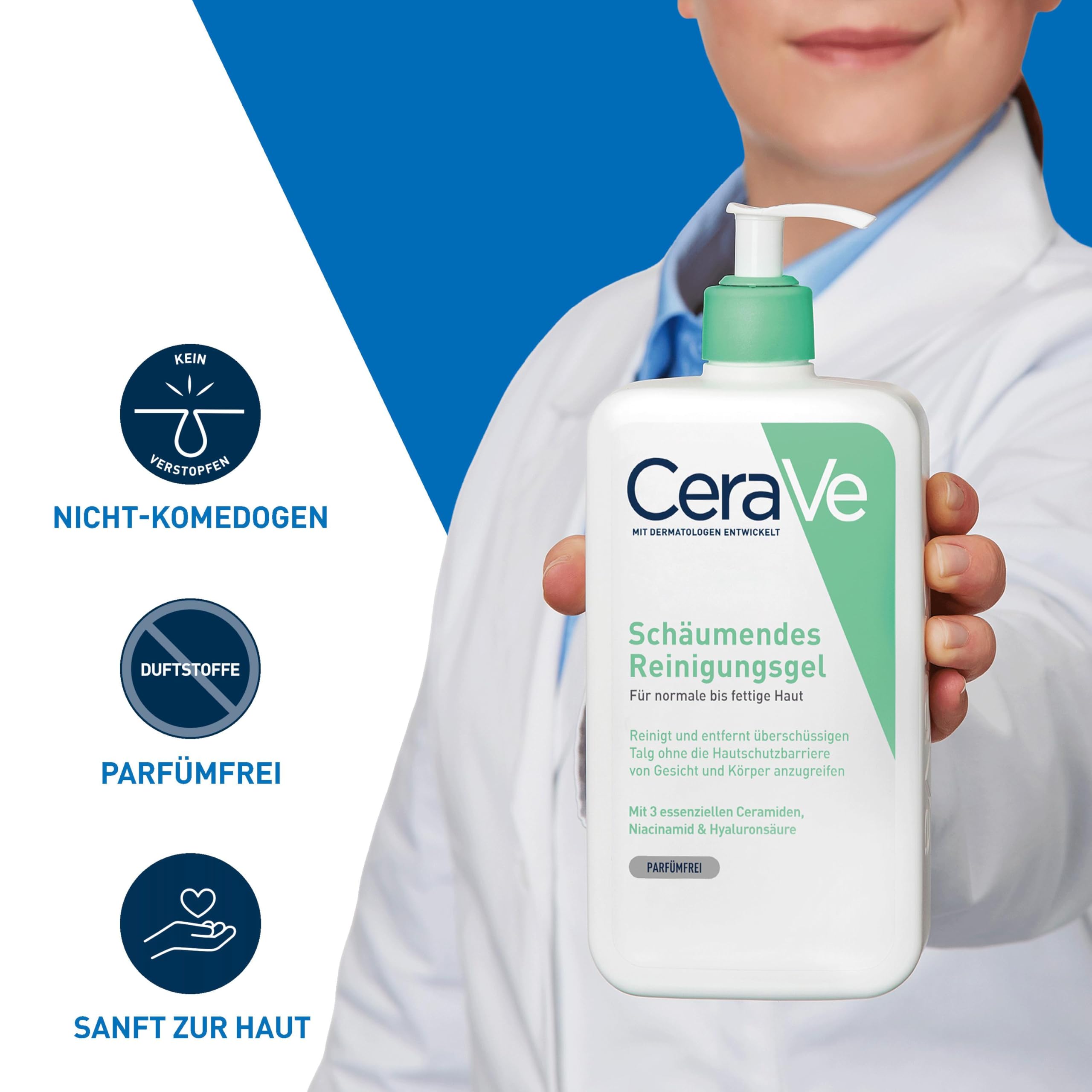 CeraVe Schäumendes Reinigungsgel für Gesicht und Körper, Feuchtigkeitsspendend und hautstärkend, Für normale bis fettige Haut - 2