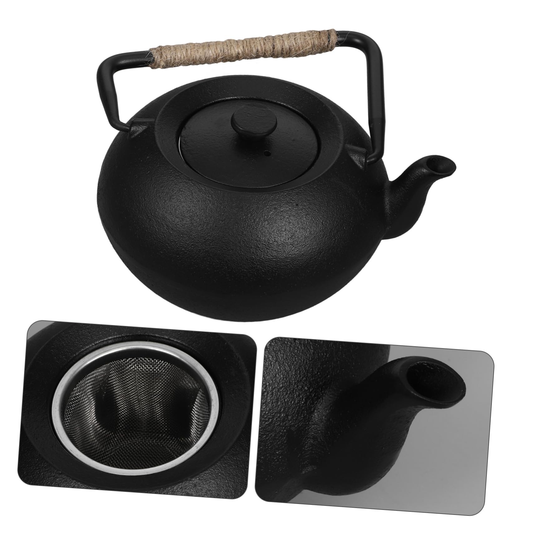 Tetera de Hierro Fundido 600ml Negra para Estufa con Infusor | Estilo Japonés, para Té de Hojas Sueltas, Bolsitas, Café y Leche, Uso en Casa o Picnic