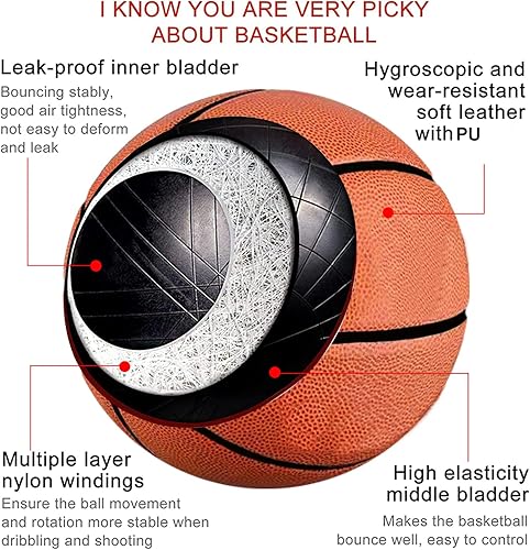 Miniatura 10 de MINDCOLLISION Balón de baloncesto de poliuretano tamaño 7, resistente al desgaste, buen agarre, regalo de cumpleaños para niños. Adecuado para uso