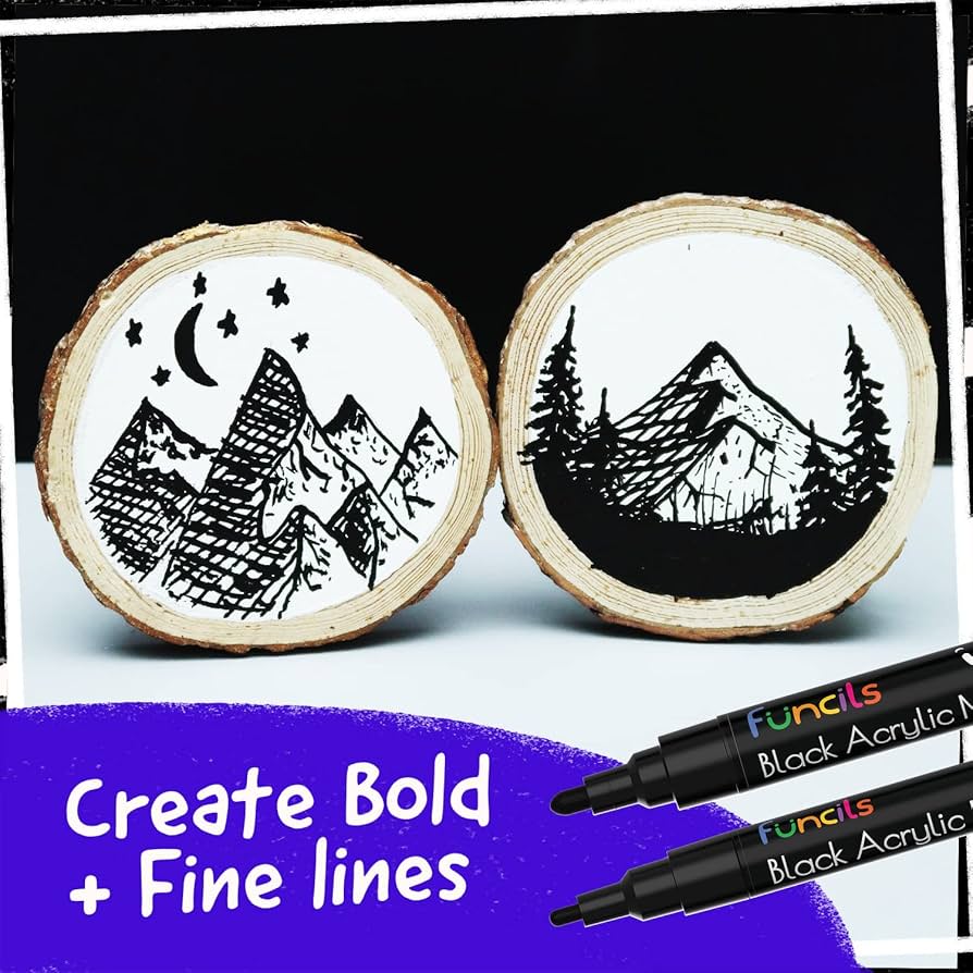 ペイントクラフト Amazon.com: Funcils 5 Acrylic Black Paint Pen - Fine Tip