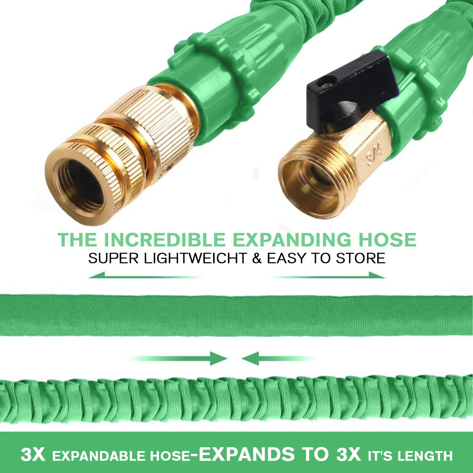 Tubo Acqua Giardino 60 Metri Tubo Estensibile da Giardino, Canna Acqua Giardino con 8 Funzioni Pistola, Tubo Irrigazione con Raccordi in Ottone da 1/2" e 3/4" Attacco (60M,Verde)