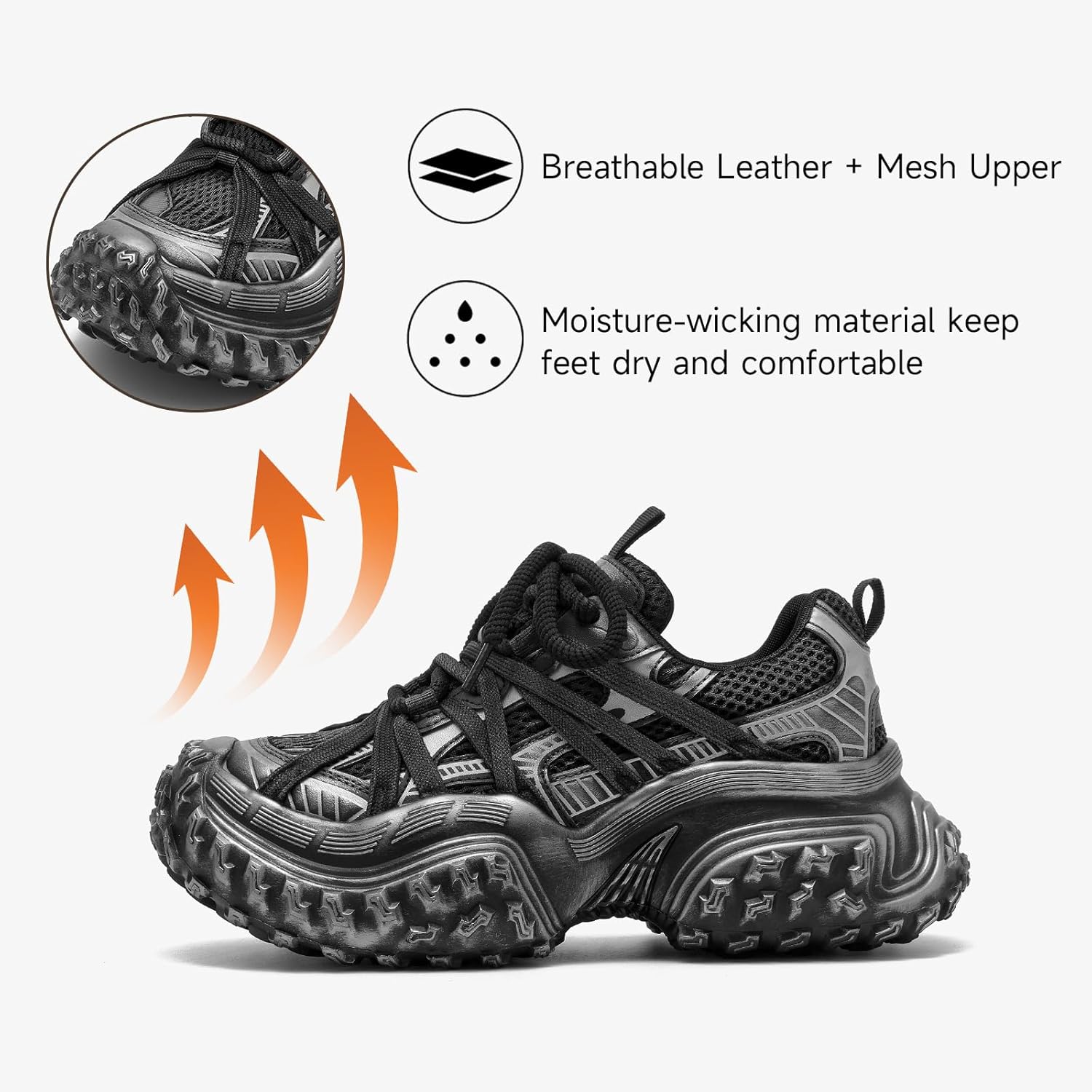 BEAU TODAY Chunky Sneakers for Women，Womens Fashion Sneakers, Genuine Leather Sneakers for Women, Lace Up Comfortable Casual Walking Dad Shoes - Image 4