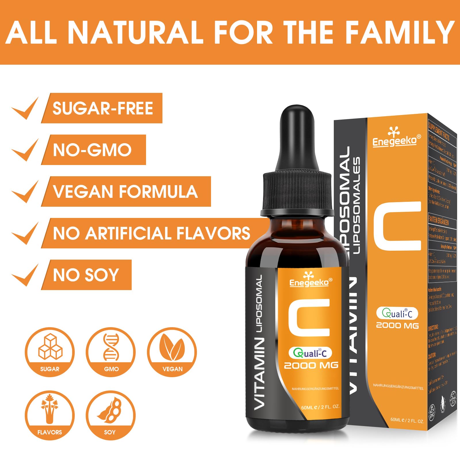 Liposomales Vitamin C 2000 mg mit Quali-C | Nicht GVO | pH-neutral | Vegan, Tropfen (60 ml (1er Pack))
