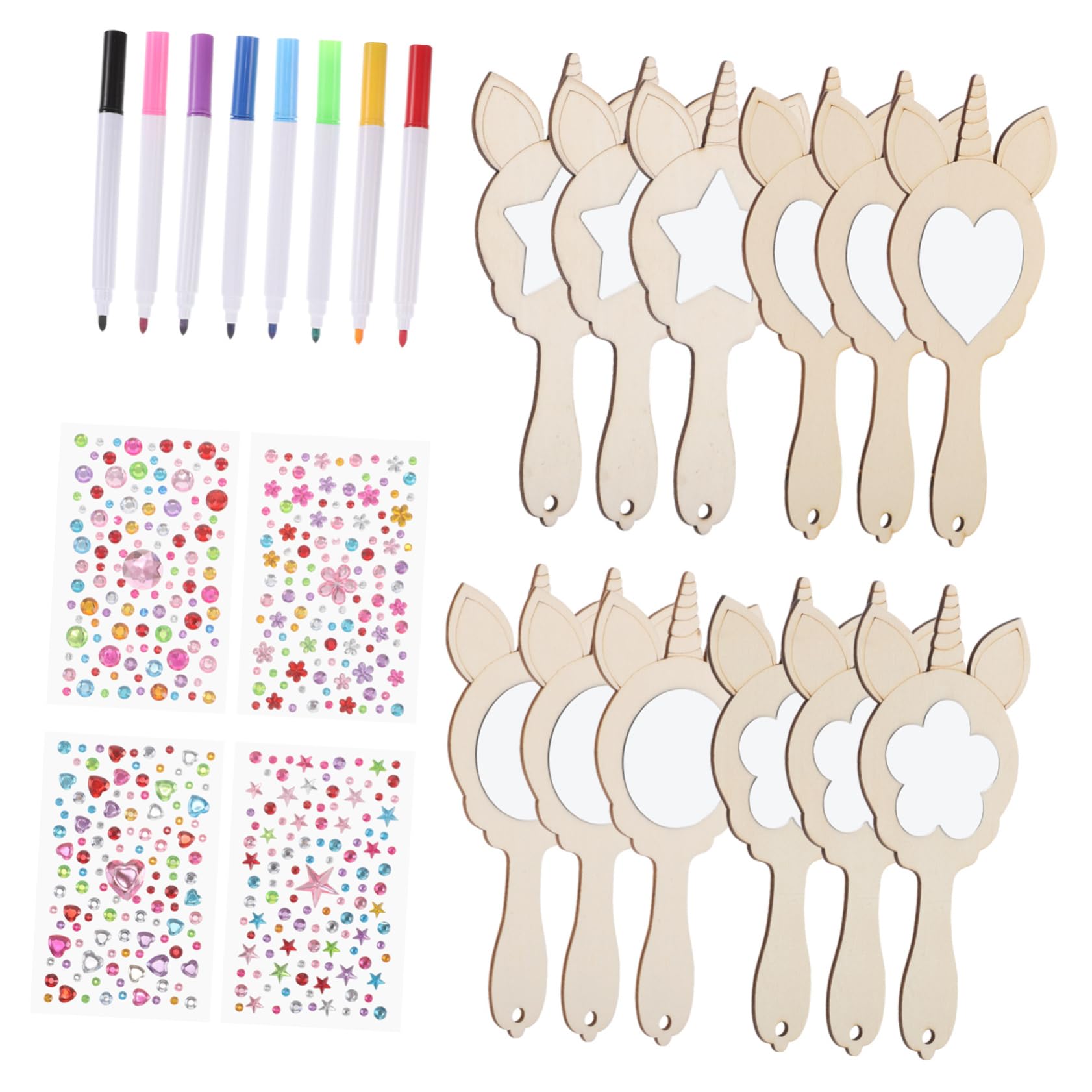 Housoutil 1Set Unicorn Design Wooden Mirror Unfinished Mini Mirrors for Crafting Includes Pearl Mud and Color Pens for Creative Projects for Decor