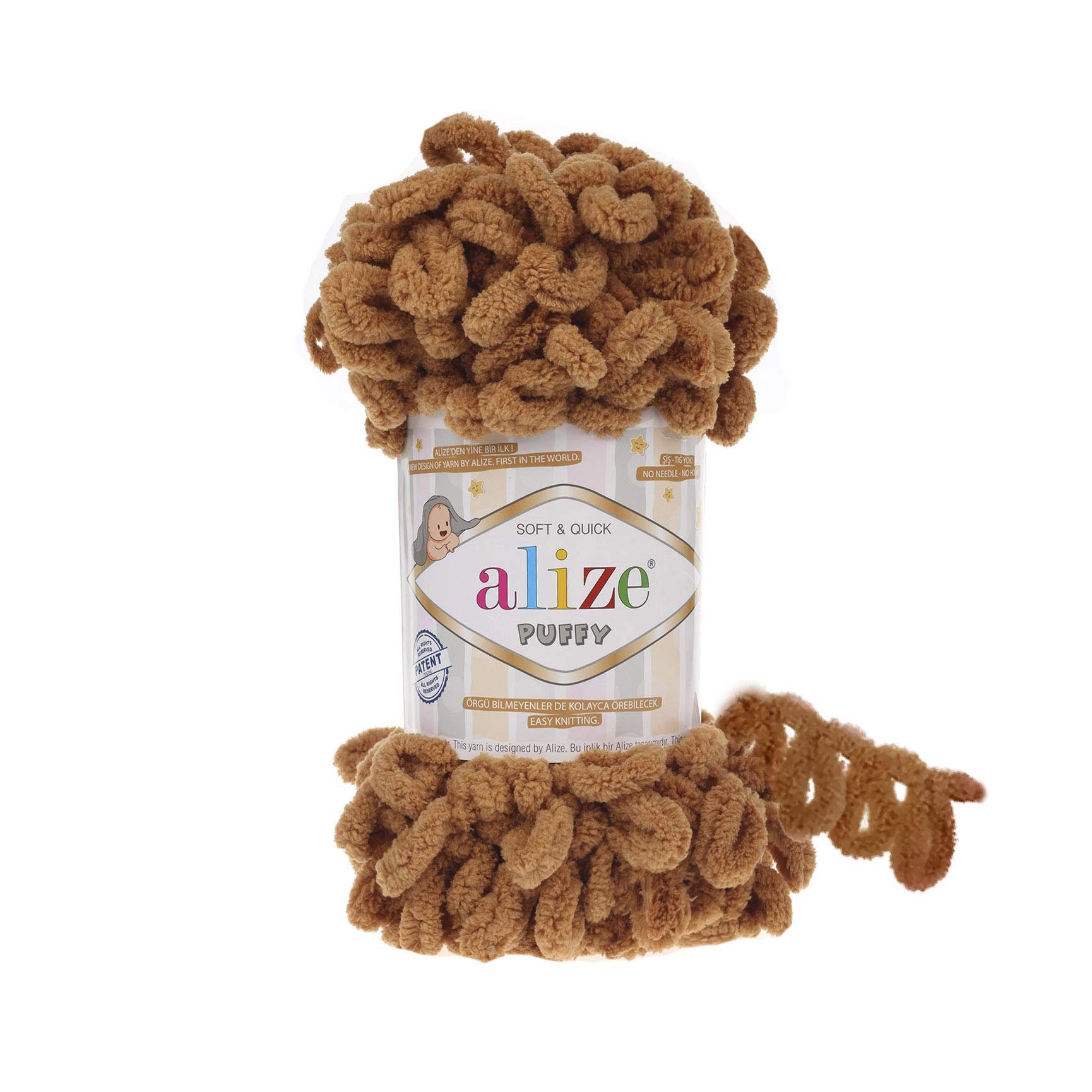 Alize Puffy Knitting Yarn 100 g, Patented Innovation, Loop Knitting without Needles, Colour: 179 Camel Brown — image 1