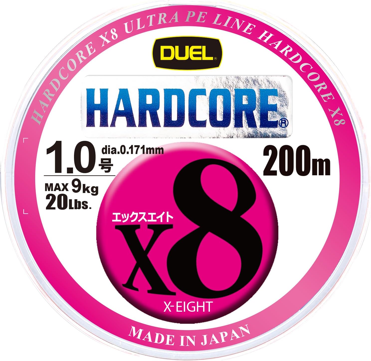 Duel Hardcore X8 PE Fishing Line [Fishing Line Fishing Equipment, High Strength, High Sensitivity] No. 0.6 - No. 4.0 658.6 ft (200 m), 5 Colors/Yellow Marking