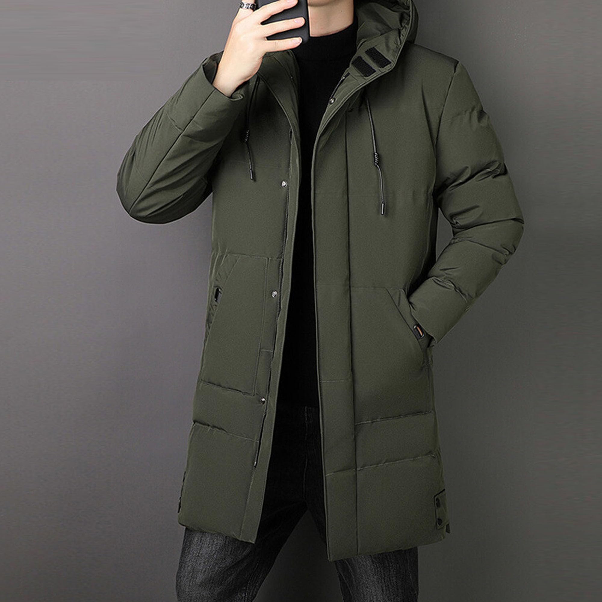 ZDJSWJ Hombres Invierno cortaviento largo abajo chaqueta chaqueta impermeable con capucha más acolchada chaqueta acolchada cálida acolchada