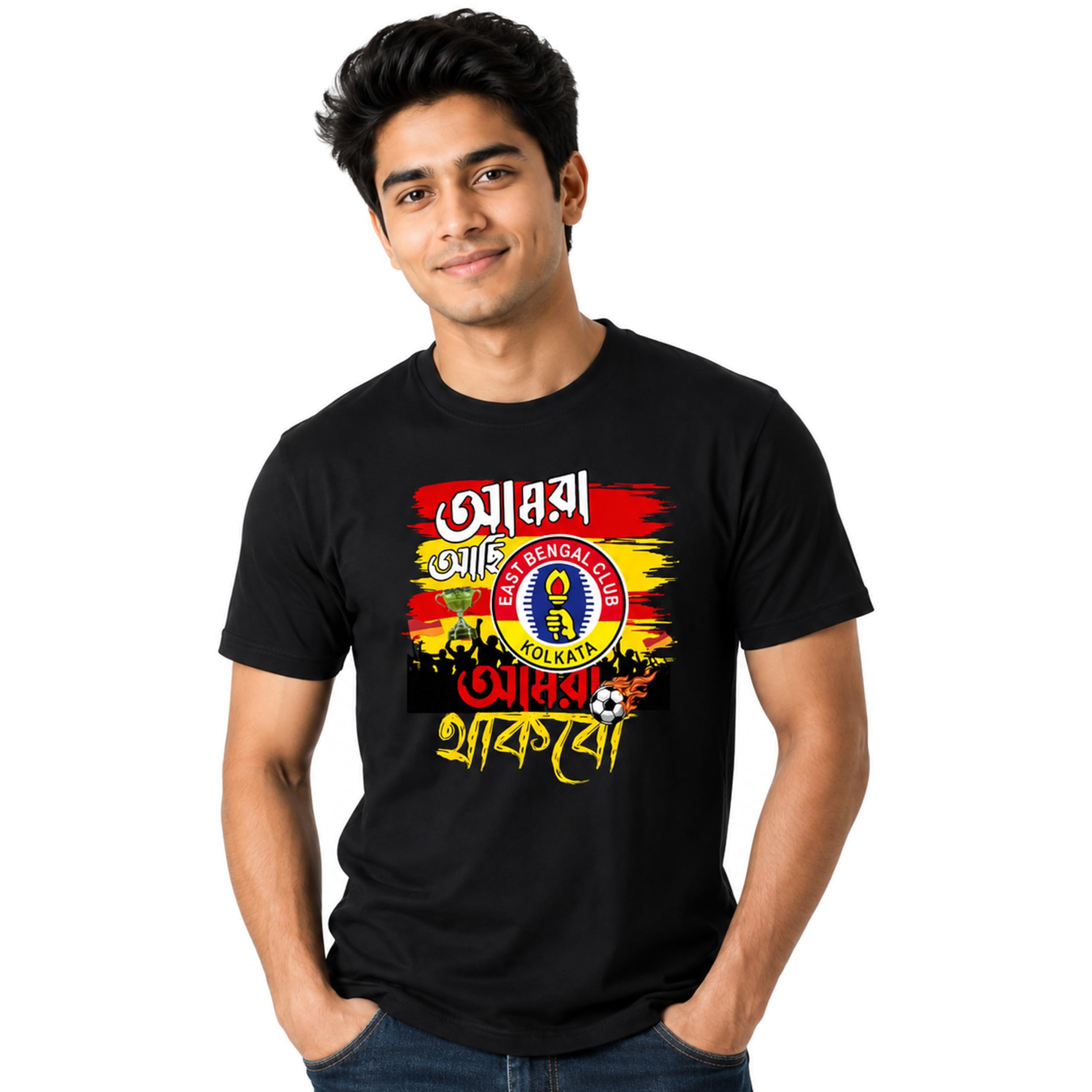 East Bengal Club Kolkata Graphic Printed T-Shirt, Black, Football Fan Wear for Men-image-3