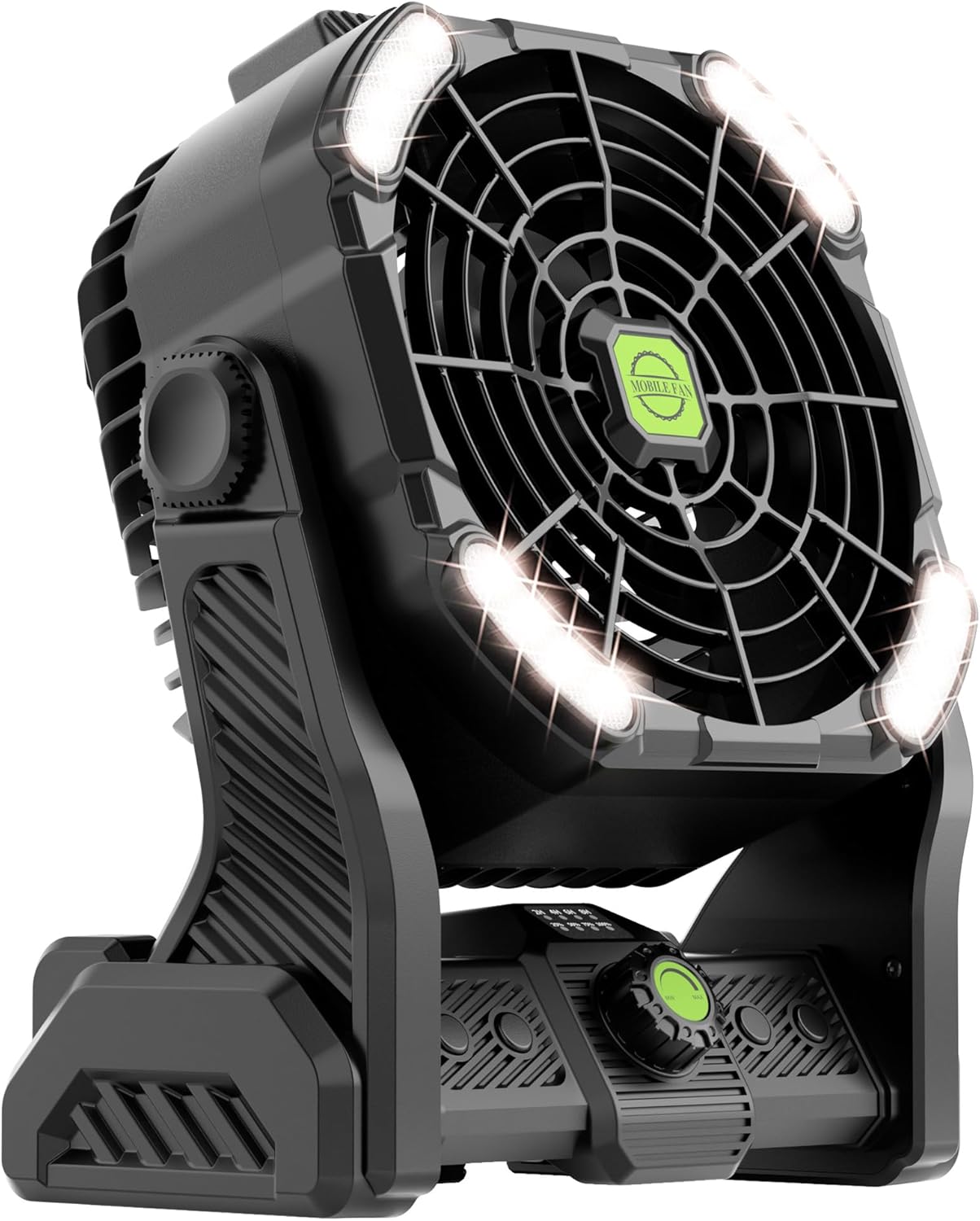 Battery Powered Fan,20000mAh Camping Essentials Rechargeable Cordless Camping Fan with LED Light & Hook，270° Pivot USB Table Battery Operated for Tent Black X26