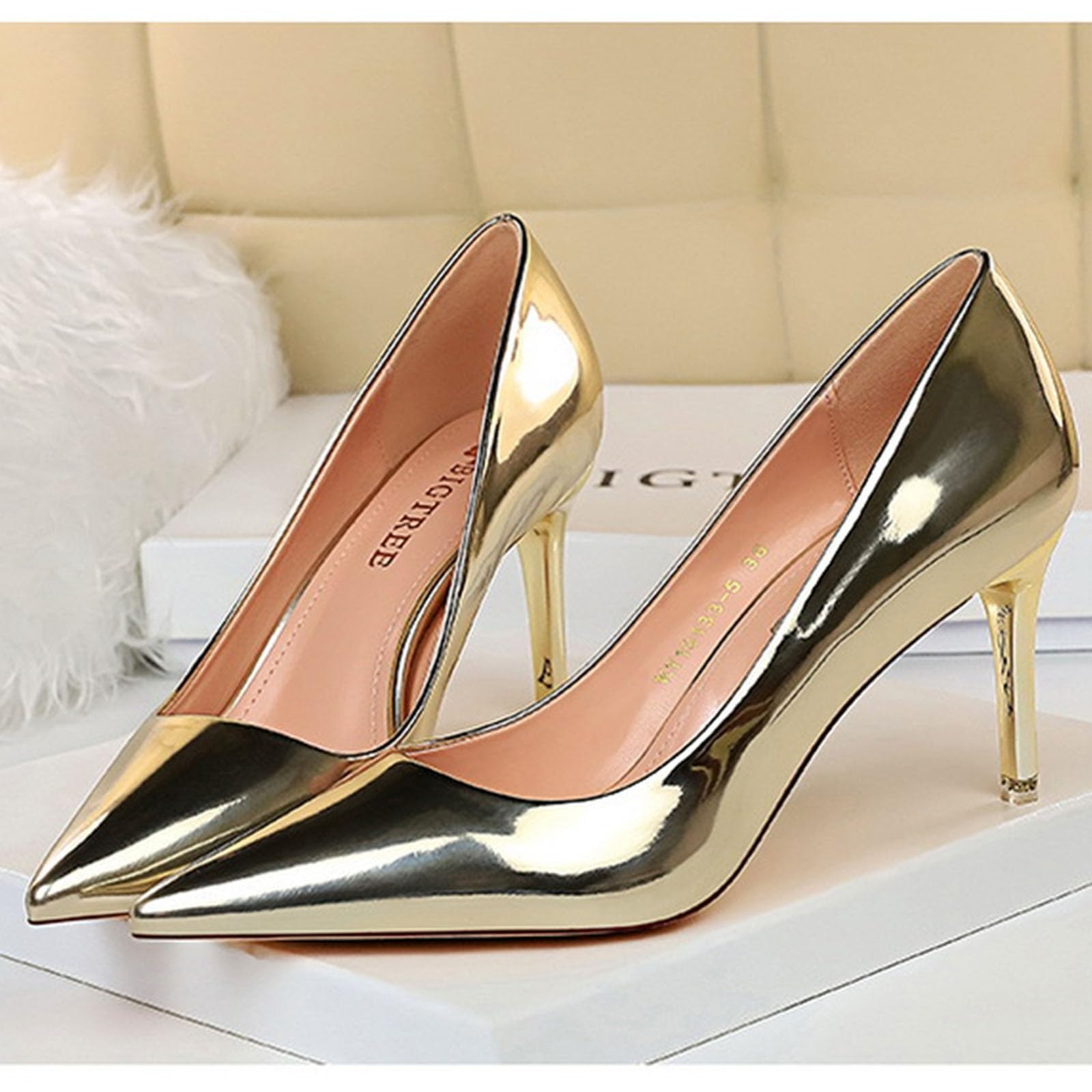 Scarpe da donna con tacco alto e punta a spillo, eleganti e verniciate | Comode scarpe da sposa senza chiusura, scarpe alte leggere, scarpe da sposa comode scarpe da sera per feste e discoteca