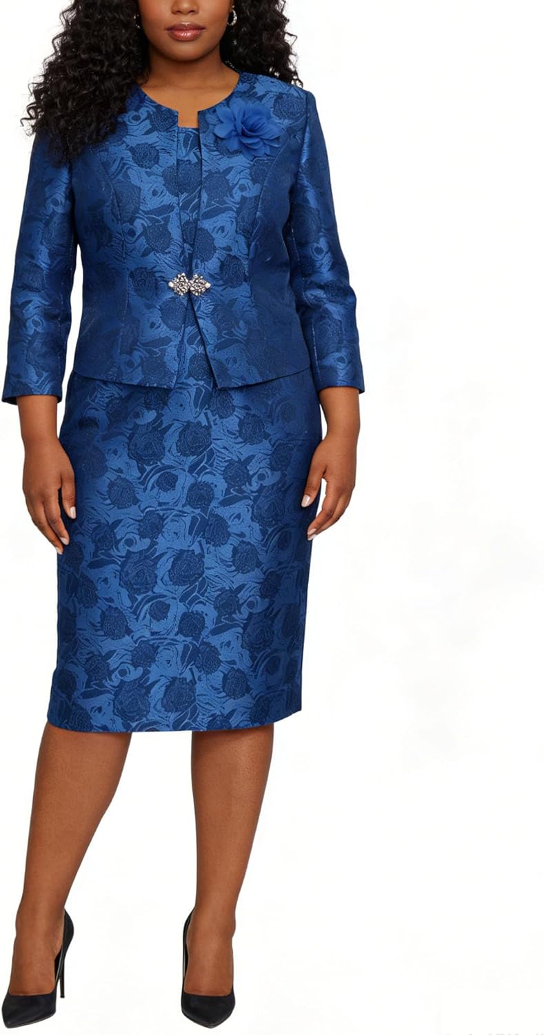 Women's Dressy Church Suits Church Dress with Jacket for Women Set Plus Size Formal Attire Floral Jacquard Elegance Outfits
