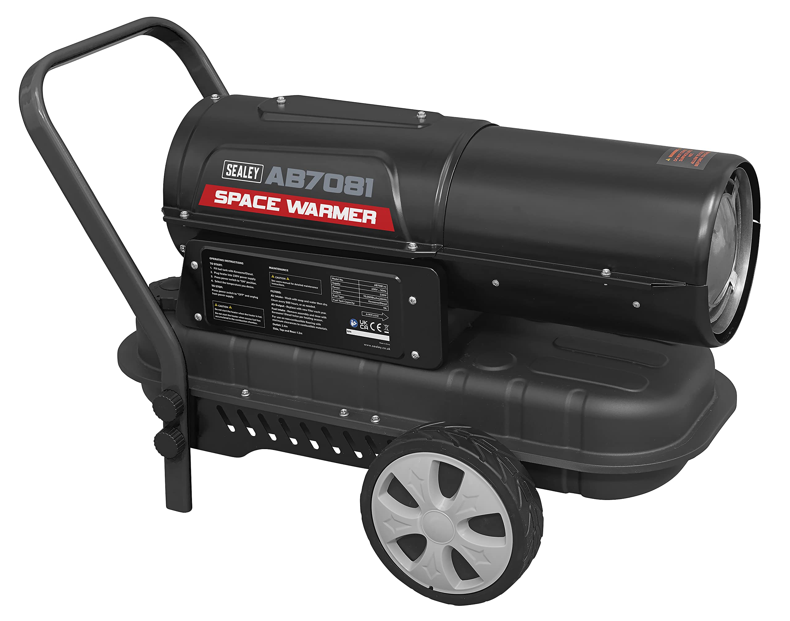 Sealey Space Warmer® Kerosene/Diesel Heater 70,000Btu/hr with Wheels -  AB7081,Black : Amazon.co.uk: DIY u0026 Tools