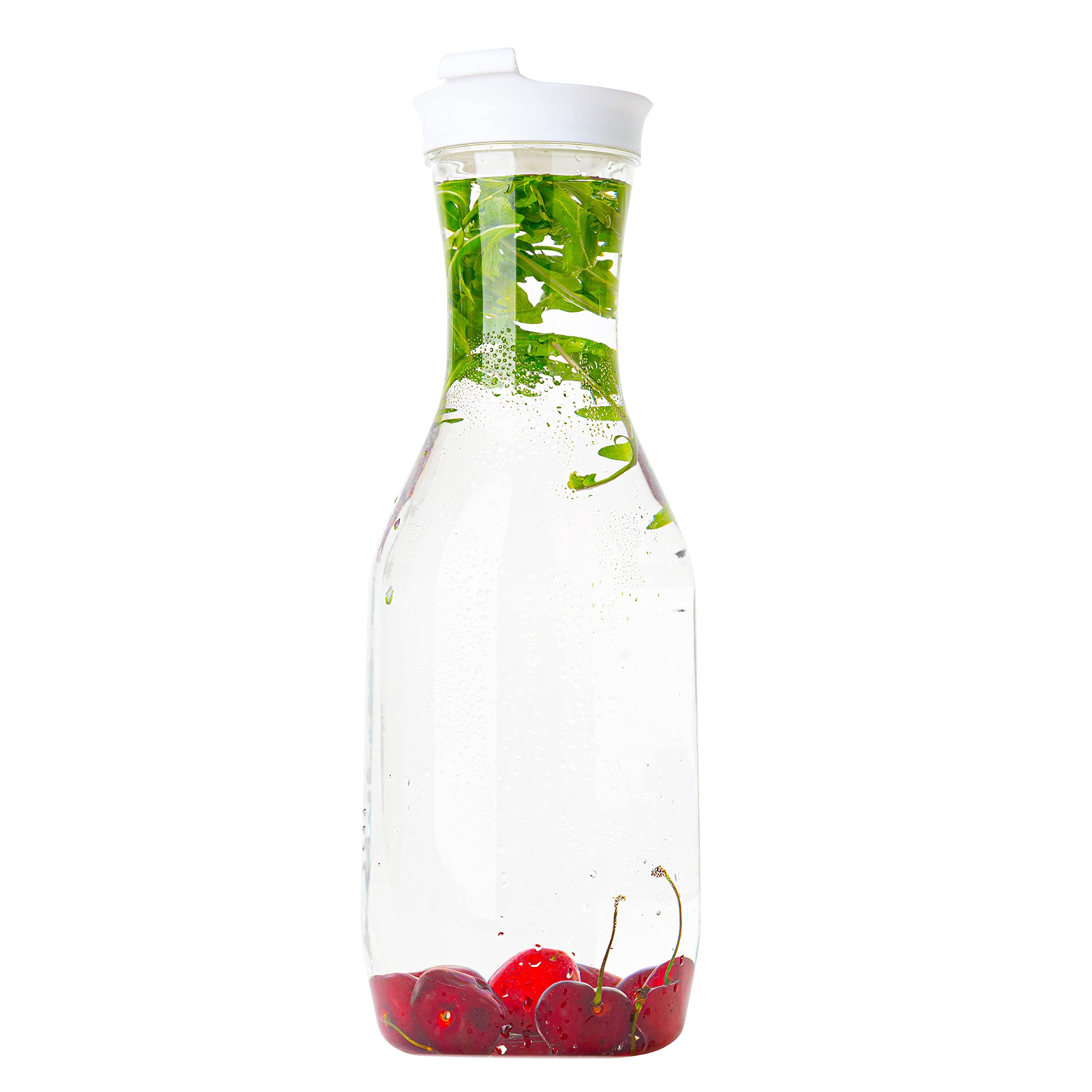 Jarra de agua de plástico transparente con tapa abatible, 55 onzas, jarra de bebidas resistente para jugo o café helado, ideal para bar Mimosa, restaurantes y escuelas, paquete de 6