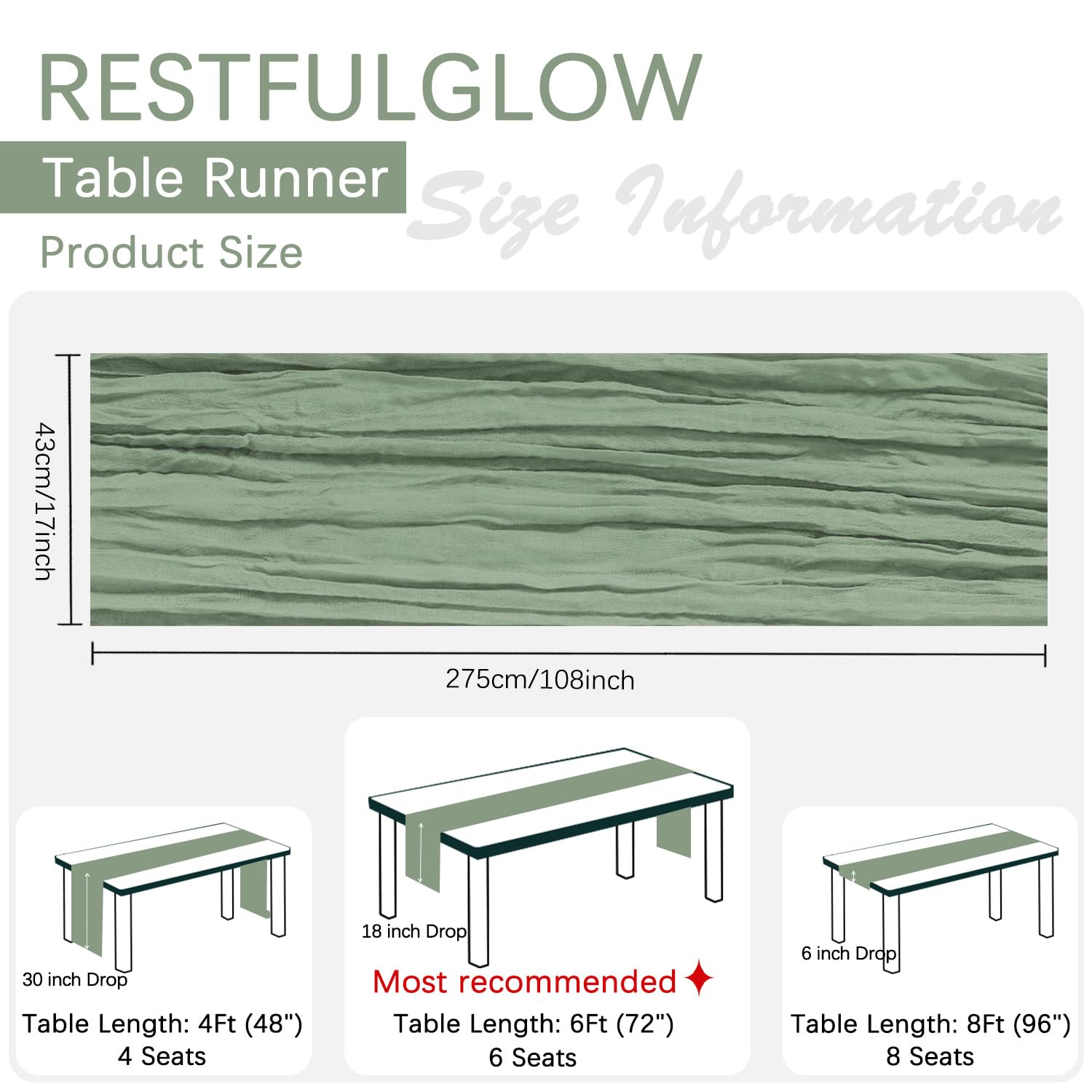 Sage Green Cheesecloth Table Runners - 10 Pack -4