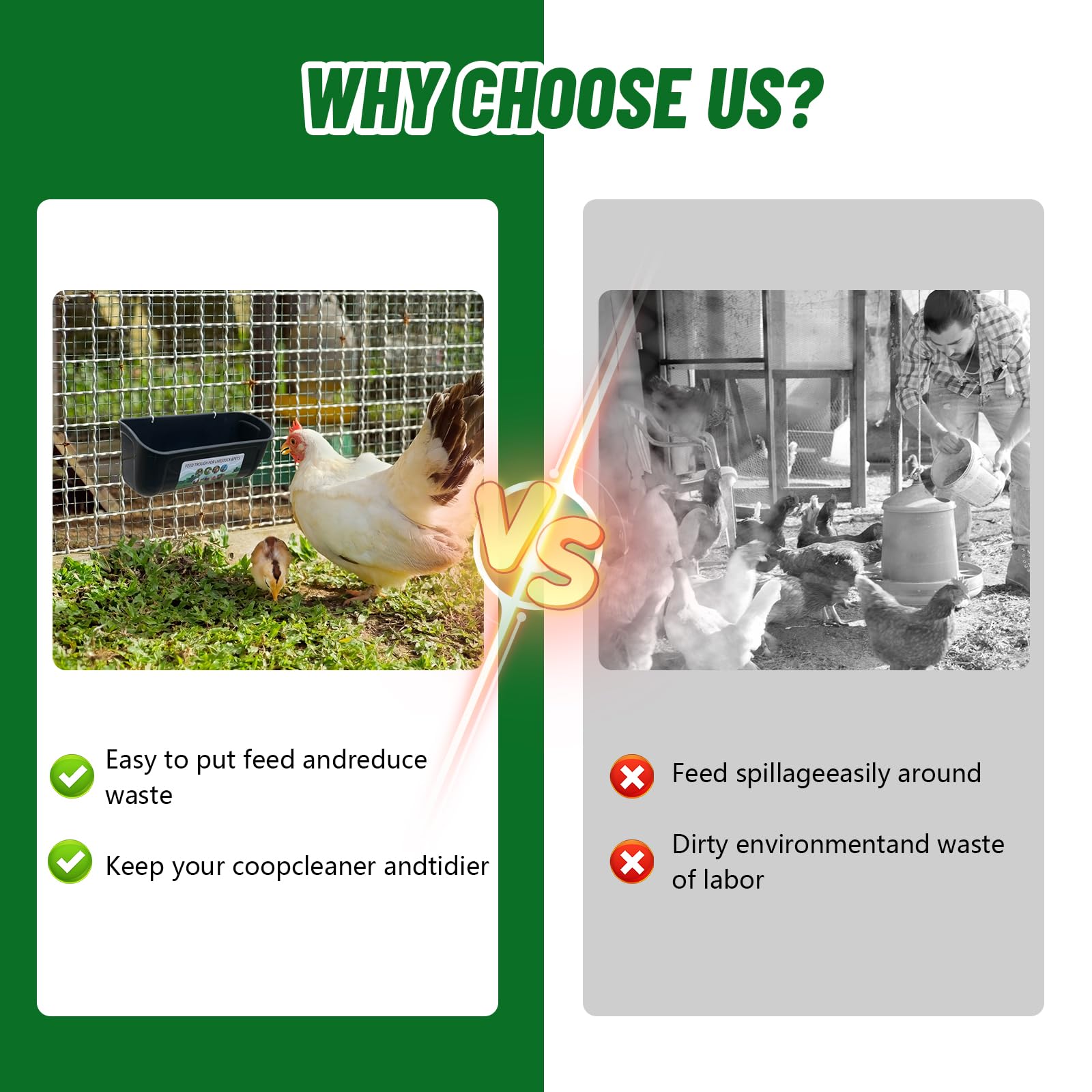 Mangiatoia per galline, dispenser per pollame, mangiatoie automatiche per pollame, grande capacità, scatola di plastica da parete, per pollo, anatra, oca, capra