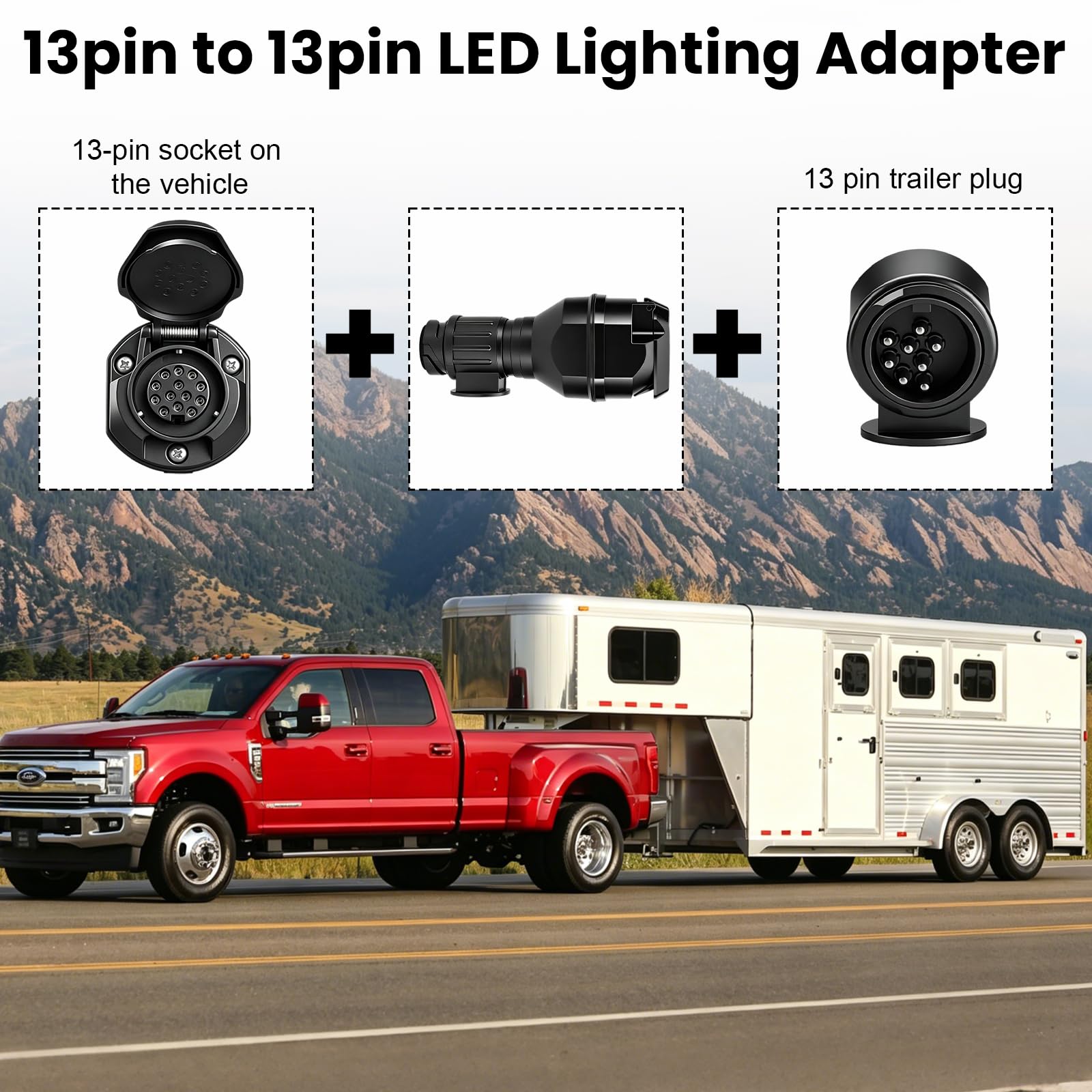 Adaptador de Luces LED de Remolque 13 Pines a 13 Pines, Conector con Resistencia de Carga Can-Bus de 12V para Caravana y portabicicletas, Enchufe Impermeable con Tapa para Pilotos Traseros