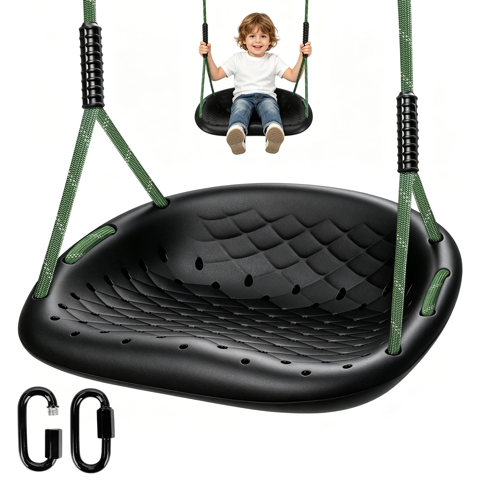 WWFFEN Heavy Duty Adult Swing Seat,Plastic Non-slip with Safety Grip and Adjustable Ropes Sturdy Construction 250kg load capacity for Indoor Outdoor Swing,Black — image 1