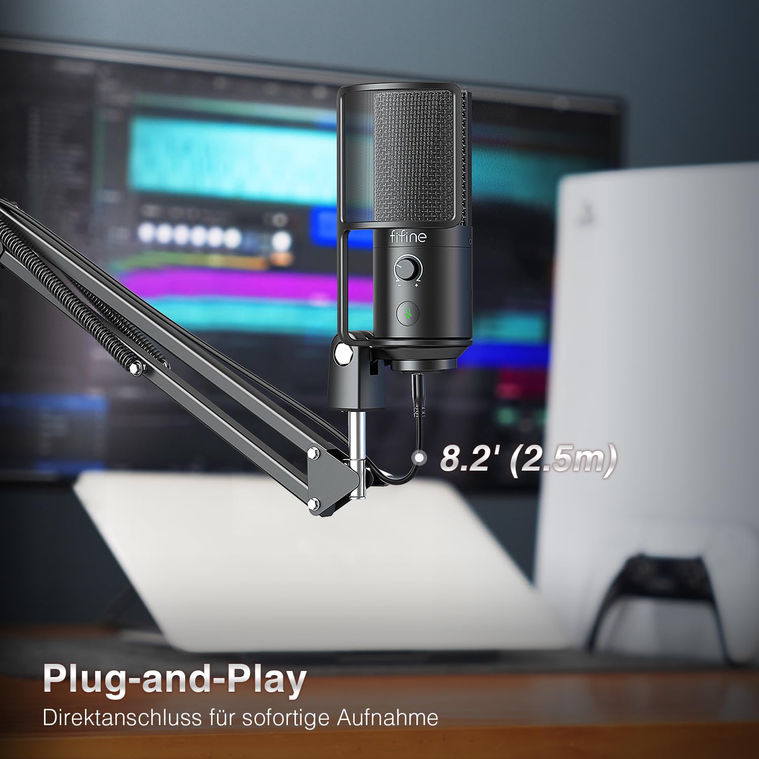 FIFINE USB Microphone Kit with Mute Button, Podcast Microphone with Boom Arm Stand for PC Computer, Studio Condenser Mic for Streaming Recording Vocal VoiceOver-T669PRO1