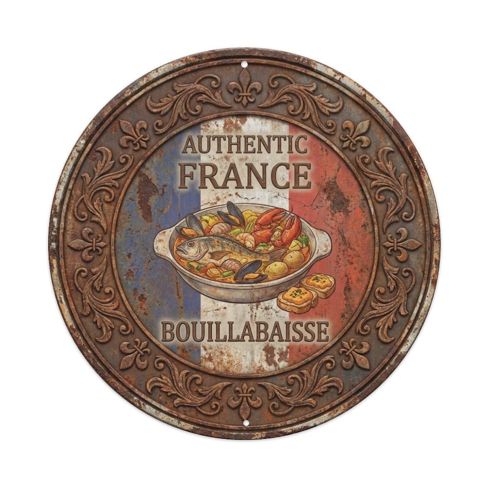 Olhnbad Style France Travel Bouillabaisse Seafood Soup Cuisine Metal Tin Sign