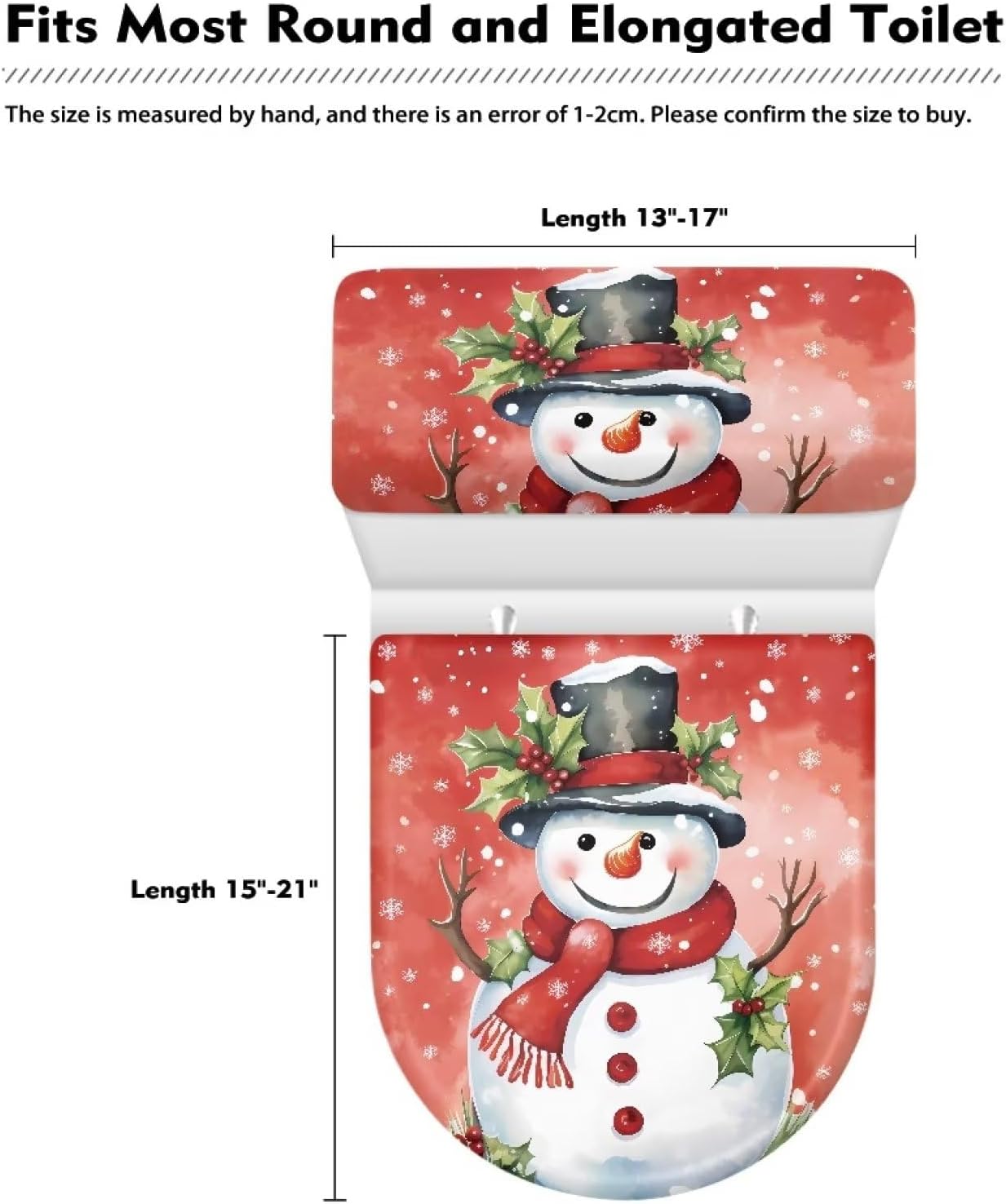 Snowman 2 Pack Toilet Lid Cover Set,Portable Toilet Seat Lid Protector Durable Toilet Tank Covers with Elastic Edges,Christmas Decorations