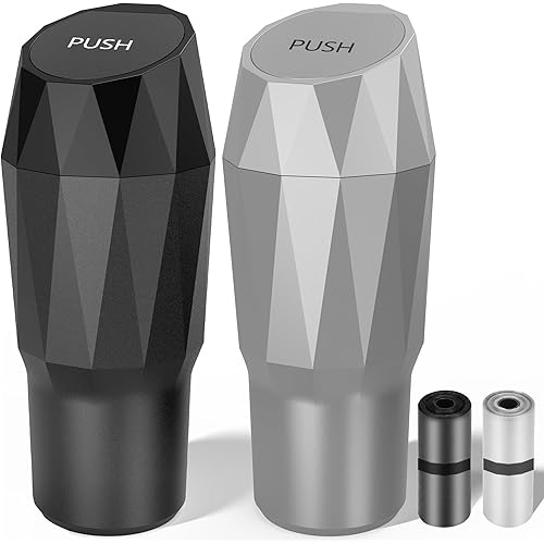 Car Trash Can with Lid, 2PCS Car Accessories for Interior Car Garbage Can Small Car Trash Bin Leakproof Car Trashcans for Car Cup Holder Side Door Seat Back Pocket or Office Organizer 1800ML