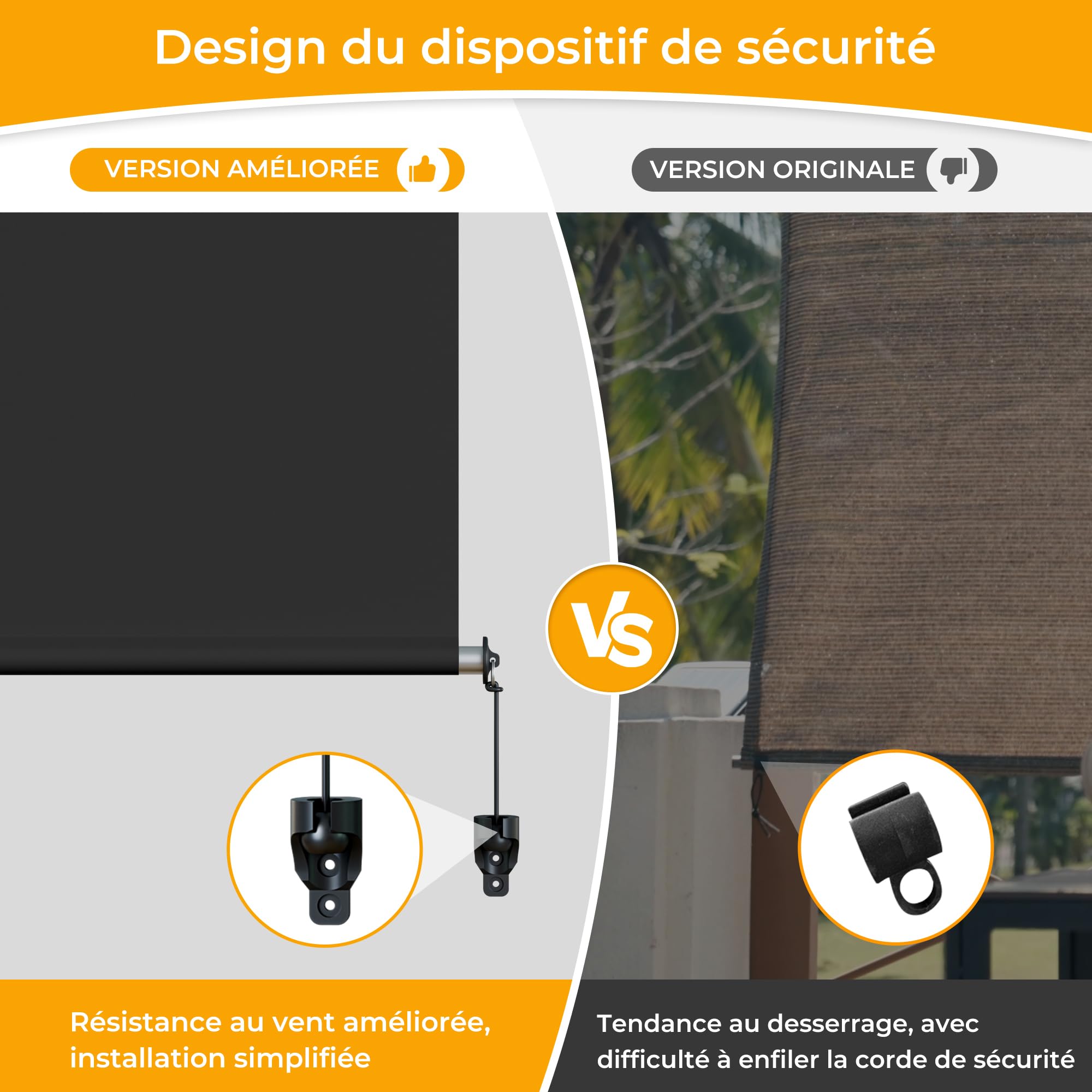 HOMEDEMO Store Enrouleur Exterieur Vertical 220g/m², Anti-Regard, Imperméable Résistant Aux Tempêtes, pour Balcon et Terrasse, Gris Foncé 100x140cm