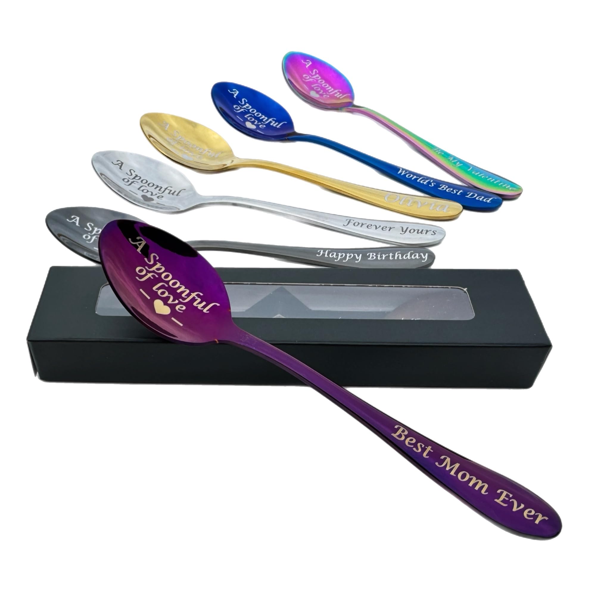 Personalised Engraved Teaspoon with Custom Text, Stainless Steel, Gift Spoon with Double-Side Engraving